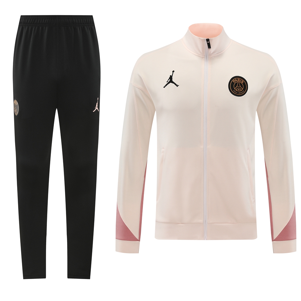 Paris Saint-Germain PSG 24-25 Jacket Training Tracksuit - Light Pink Top and Black Pants - ManixJersey