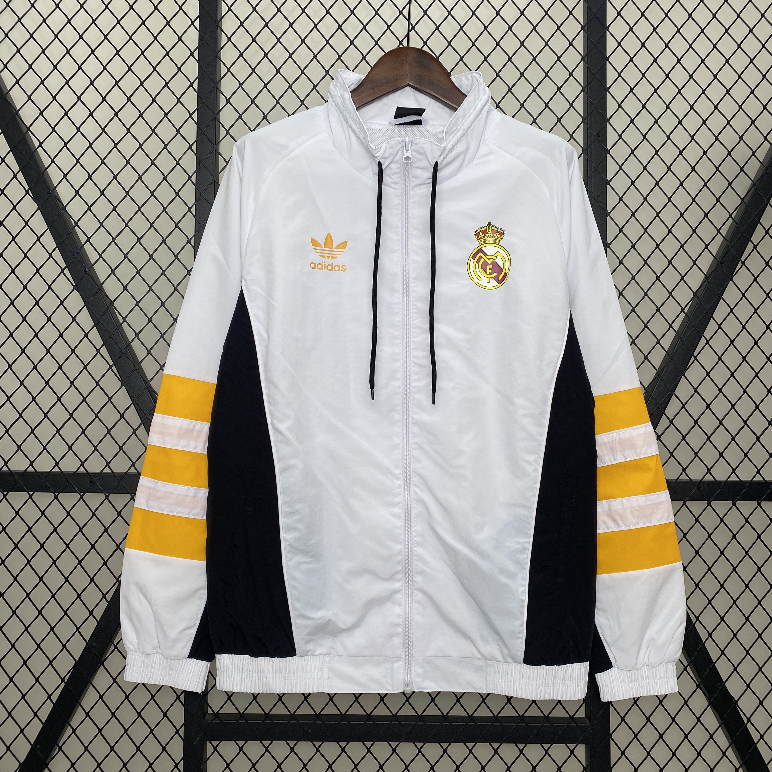 Real Madrid 24-25 Throwback Windbreaker Jacket - White & Orange - ManixJersey