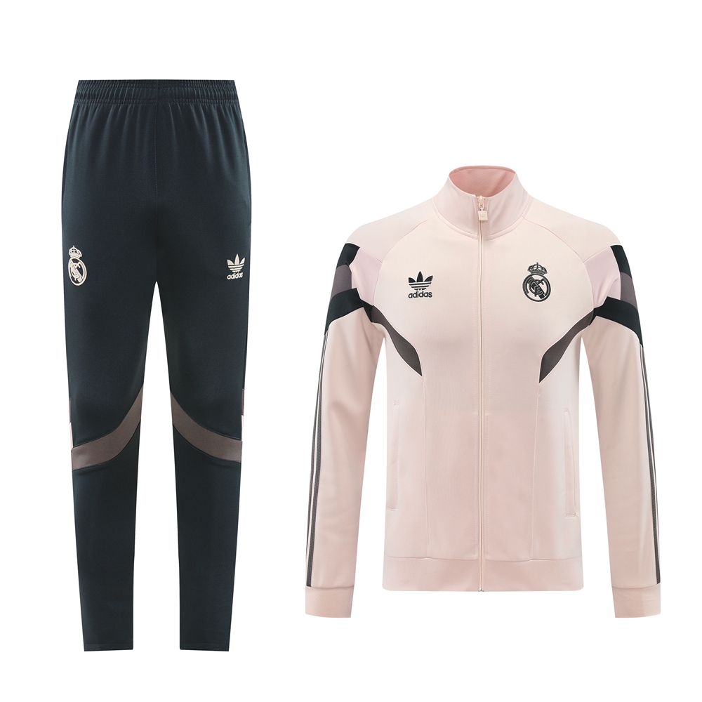 Real Madrid 24-25 Jacket Training Tracksuit - Light Pink Top and Black Pants - ManixJersey