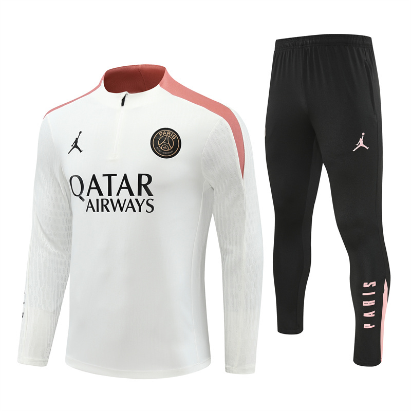 Paris Saint-Germain PSG X JD 24-25 Long Sleeve Training Set - Player Version - White Top and Black Pants - ManixJersey