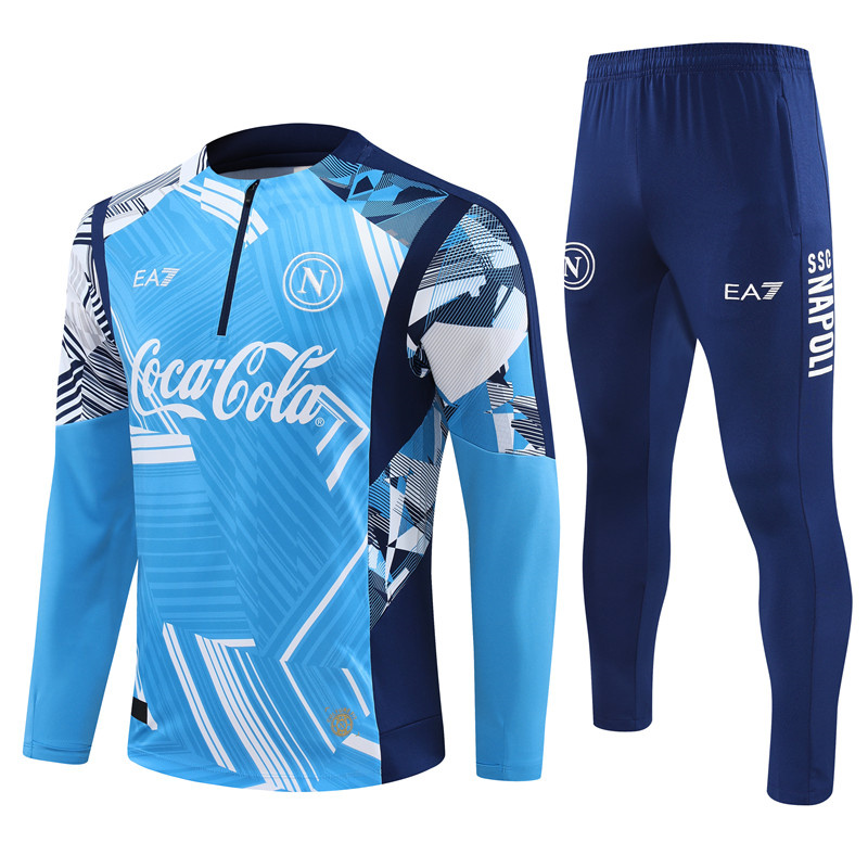 Napoli 24-25 Pre-Match Long Sleeve Training Set - Light Blue Top and Deep Blue Pants - ManixJersey