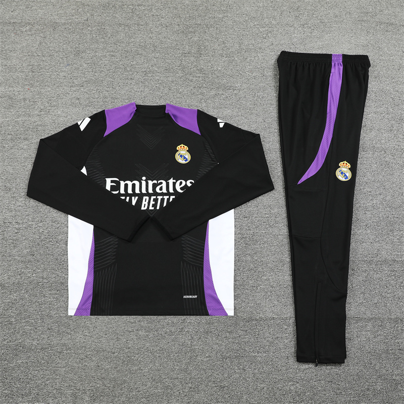Real Madrid 24-25 Long Sleeve Training Set - Player Version - Black and Purple - ManixJersey