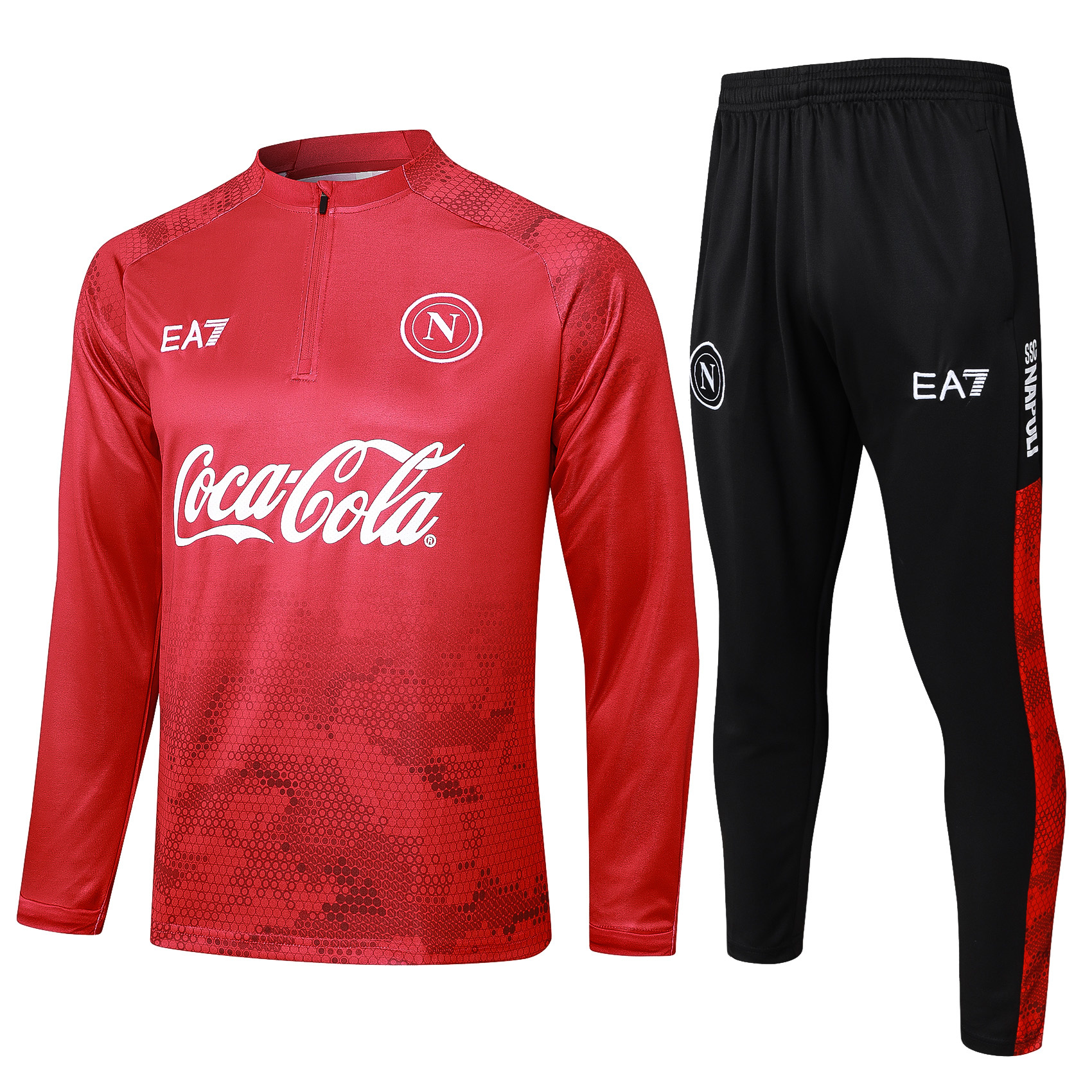 Napoli 24-25 Long Sleeve Training Set - Red Top and Black Pants - ManixJersey