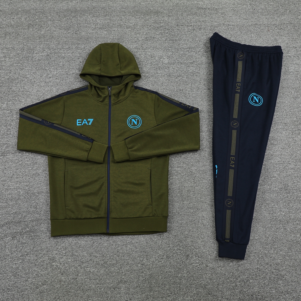 Napoli 24-25 Hooded Jacket Training Tracksuit - Army Green Top and Deep Blue Pants - ManixJersey