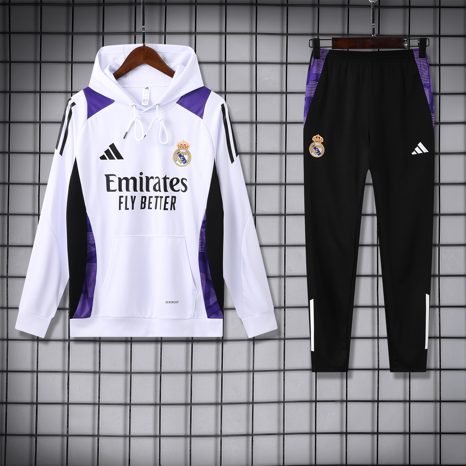 Real Madrid 24-25 Training Hoodie Set - White Hoodie and Black Pants - ManixJersey