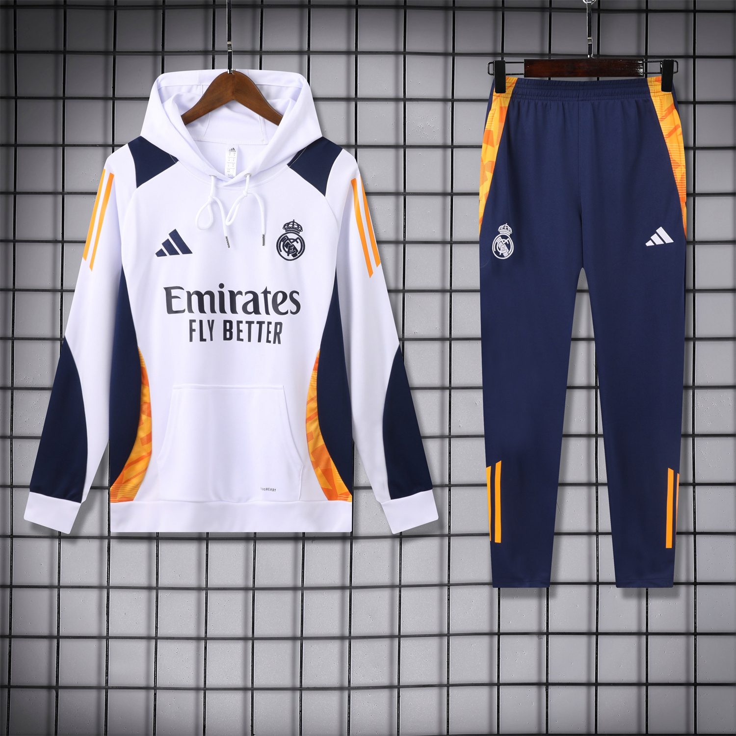 Real Madrid 24-25 Training Hoodie Set - White Hoodie and Deep Blue Pants - ManixJersey