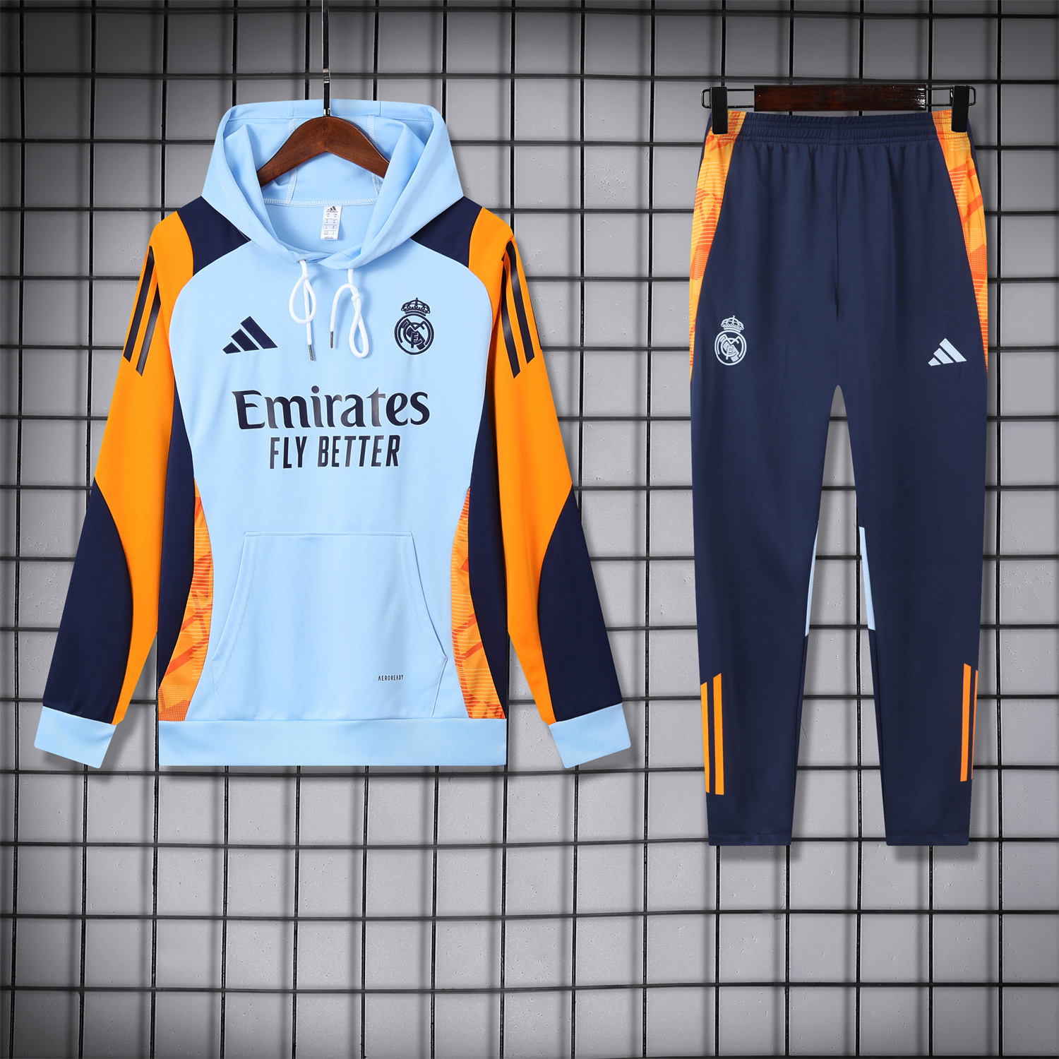 Real Madrid 24-25 Training Hoodie Set - Light Blue Hoodie and Deep Blue Pants - ManixJersey
