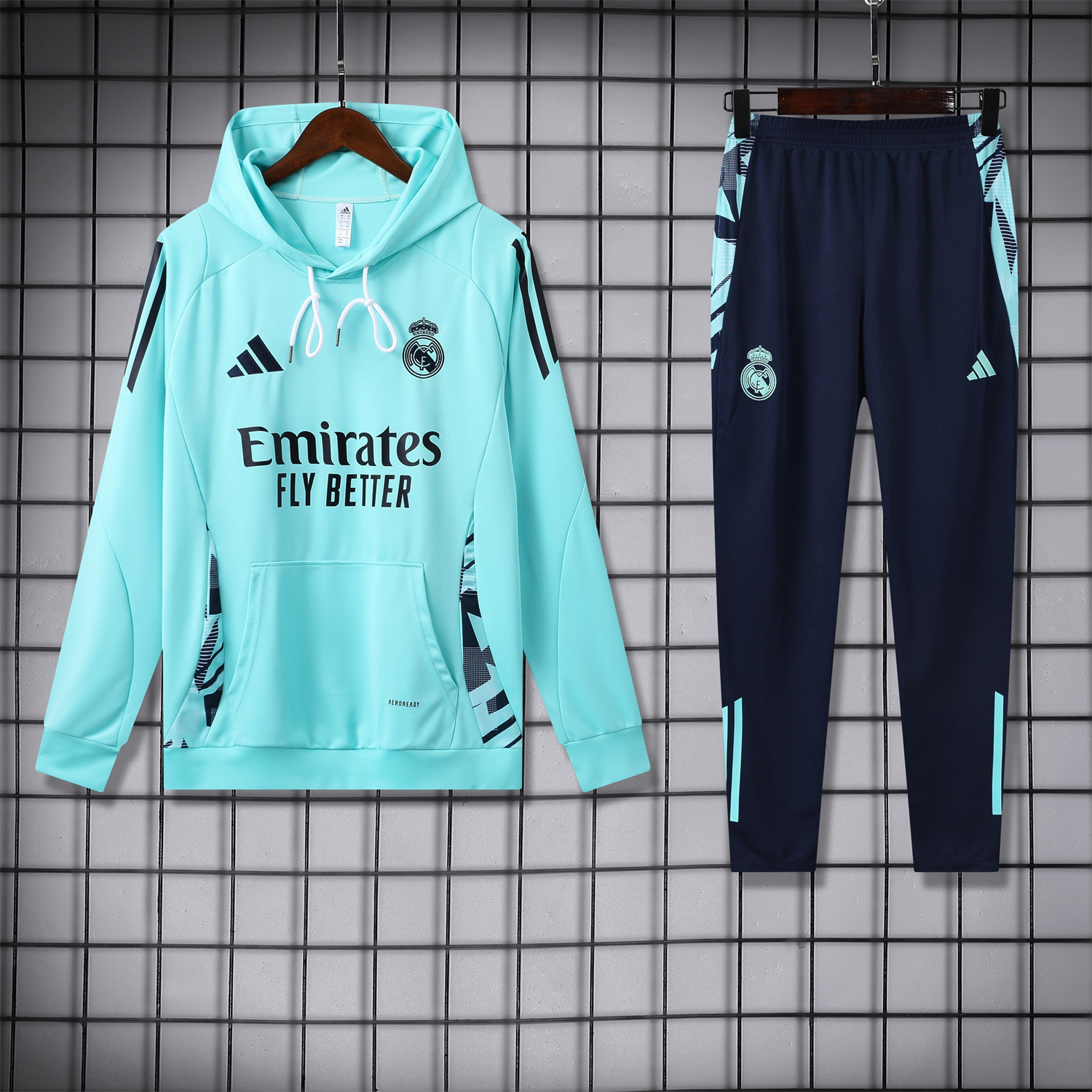 Real Madrid 24-25 Training Hoodie Set - Cyan Hoodie and Deep Blue Pants - ManixJersey
