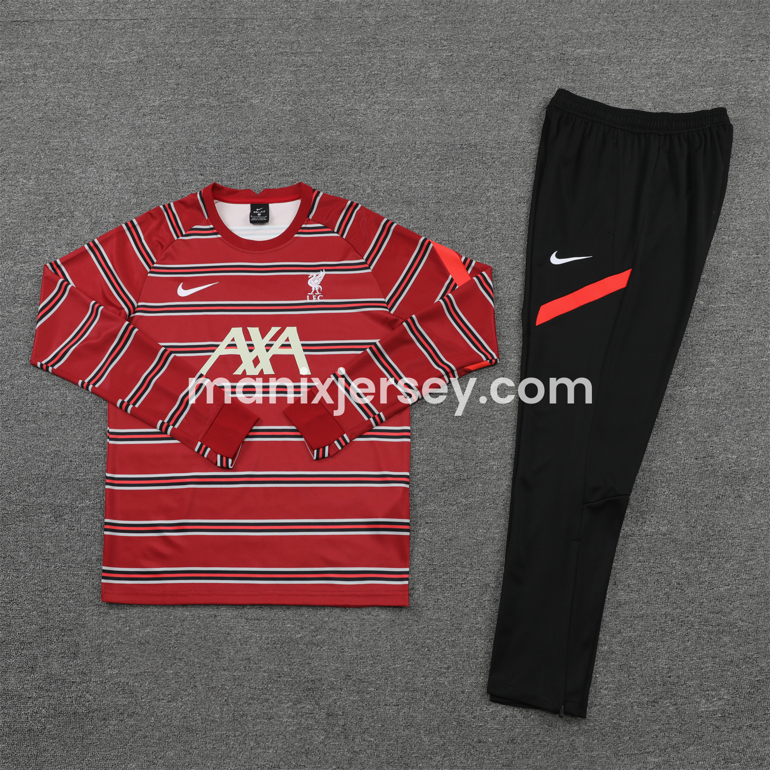 Liver.pool 24-25 Long Sleeve Training Set - Red Stripe Top and Black Pants - ManixJersey