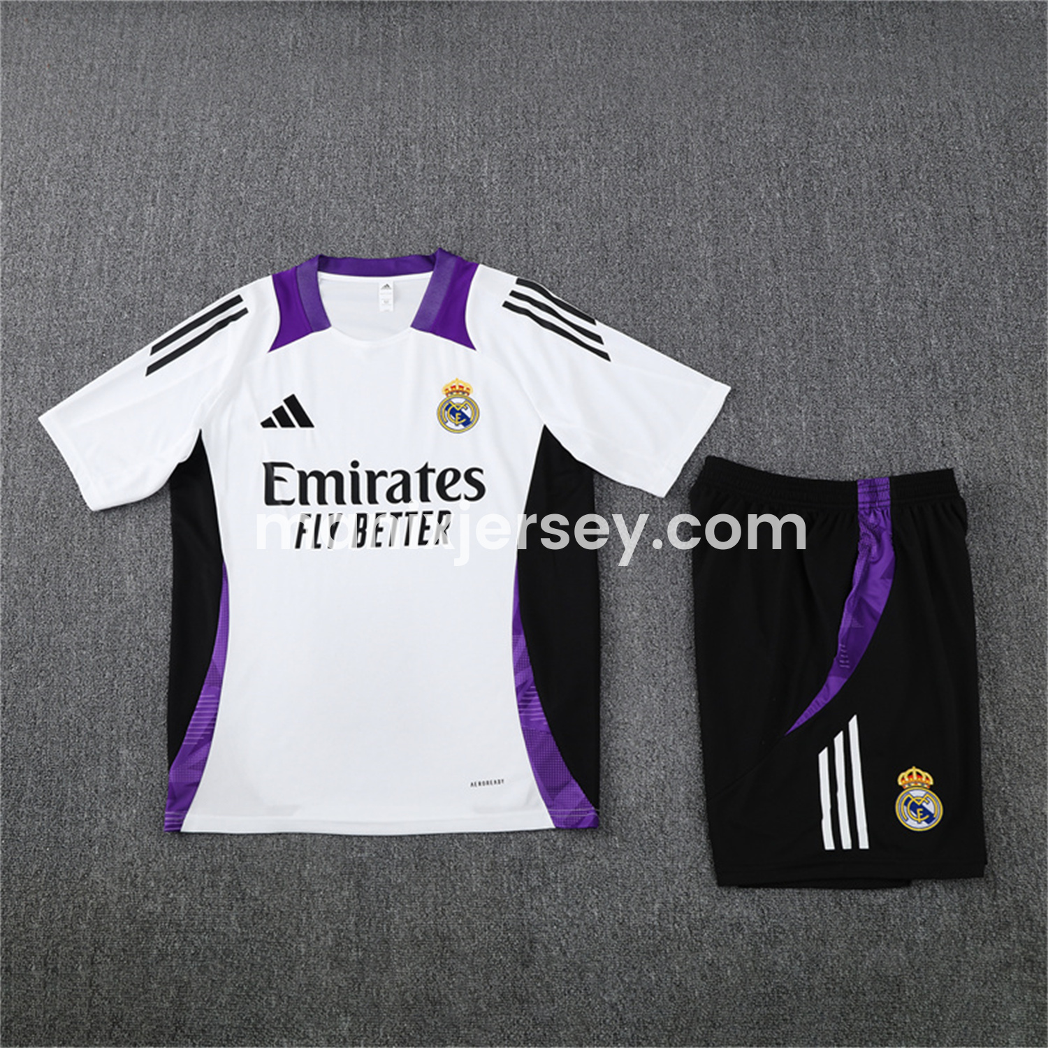 Real Madrid 24-25 Short-Sleeve Training Set - White with Purple - ManixJersey
