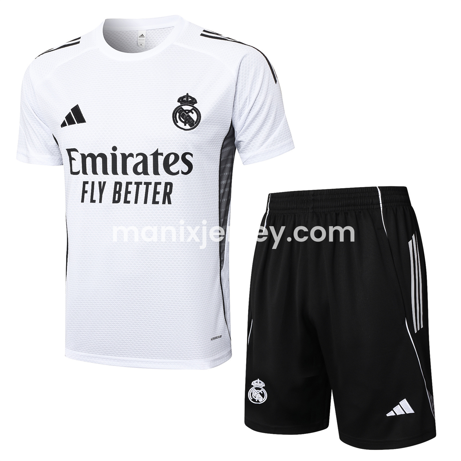 Real Madrid 25-26 Short-Sleeve Training Set - White Top and Black Shorts - ManixJersey