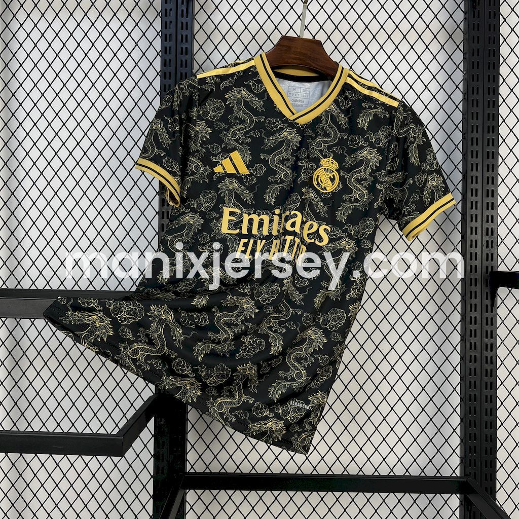 Real Madrid 25-26 Golden Chinese Dragon Pattern Black Jersey - Fans Version - ManixJersey