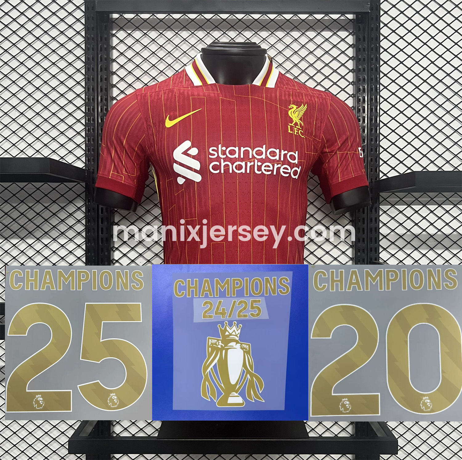 Liver.pool 24-25 Home Jersey with Golden Champions Patch - Player Version - ManixJersey
