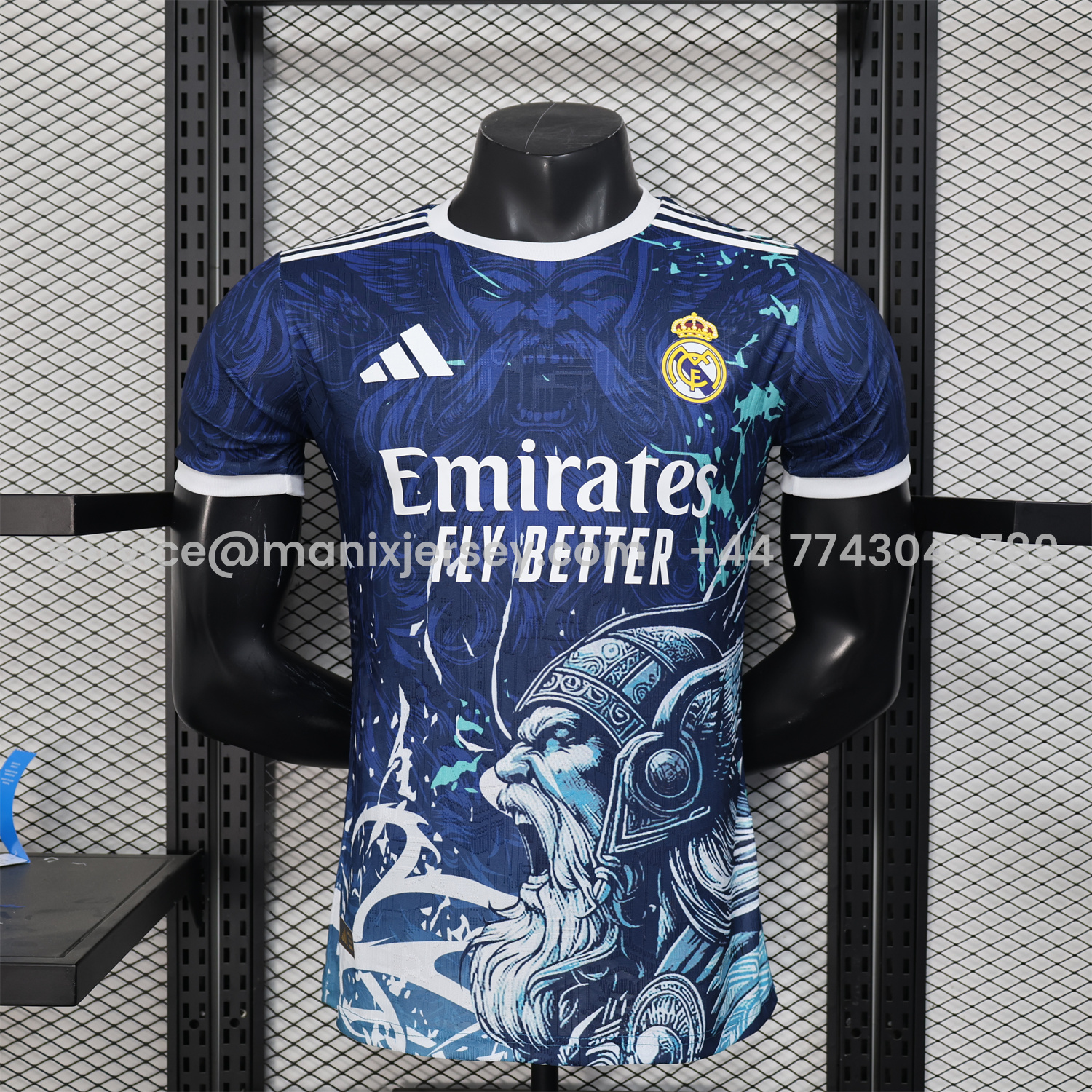 Real Madrid 25-26 Blue Jersey with White Viking Roar Comics - Player Version - ManixJersey