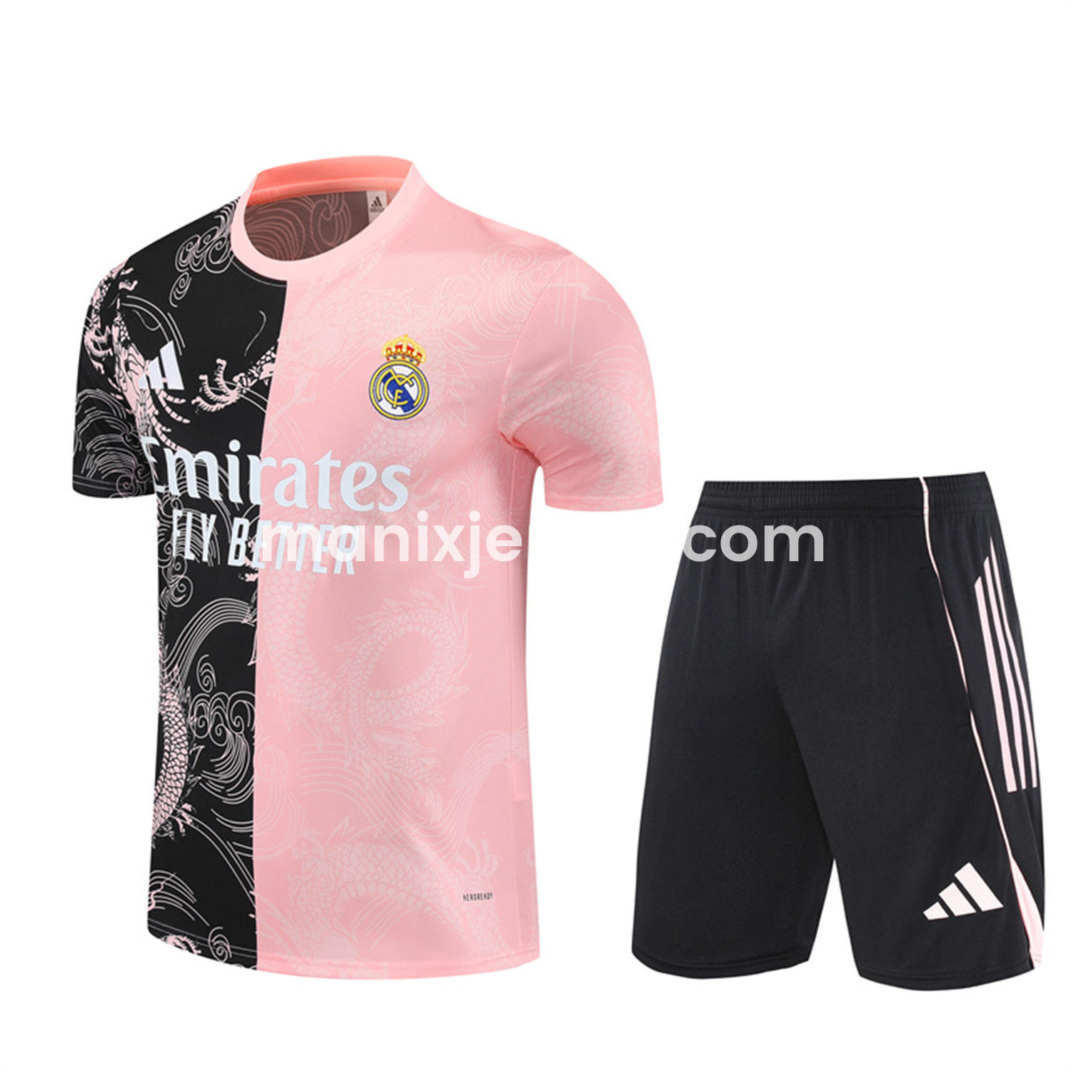 Real Madrid 25-26 Short-Sleeve Training Set - Pink Black Top & Black Shorts - ManixJersey