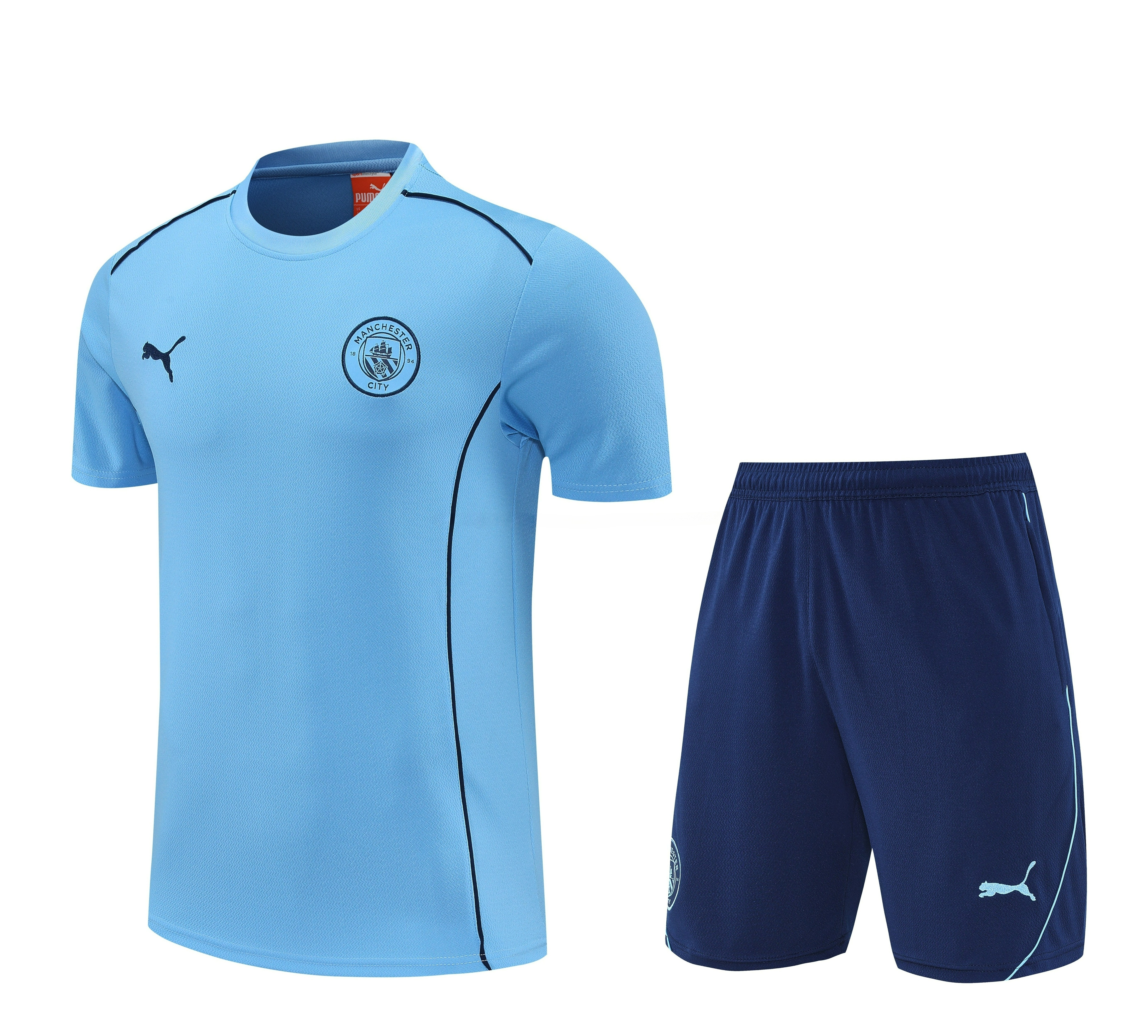 Manchester City 25-26 Short-Sleeve Training Set - Light Blue Top & Deep Blue Shorts - ManixJersey
