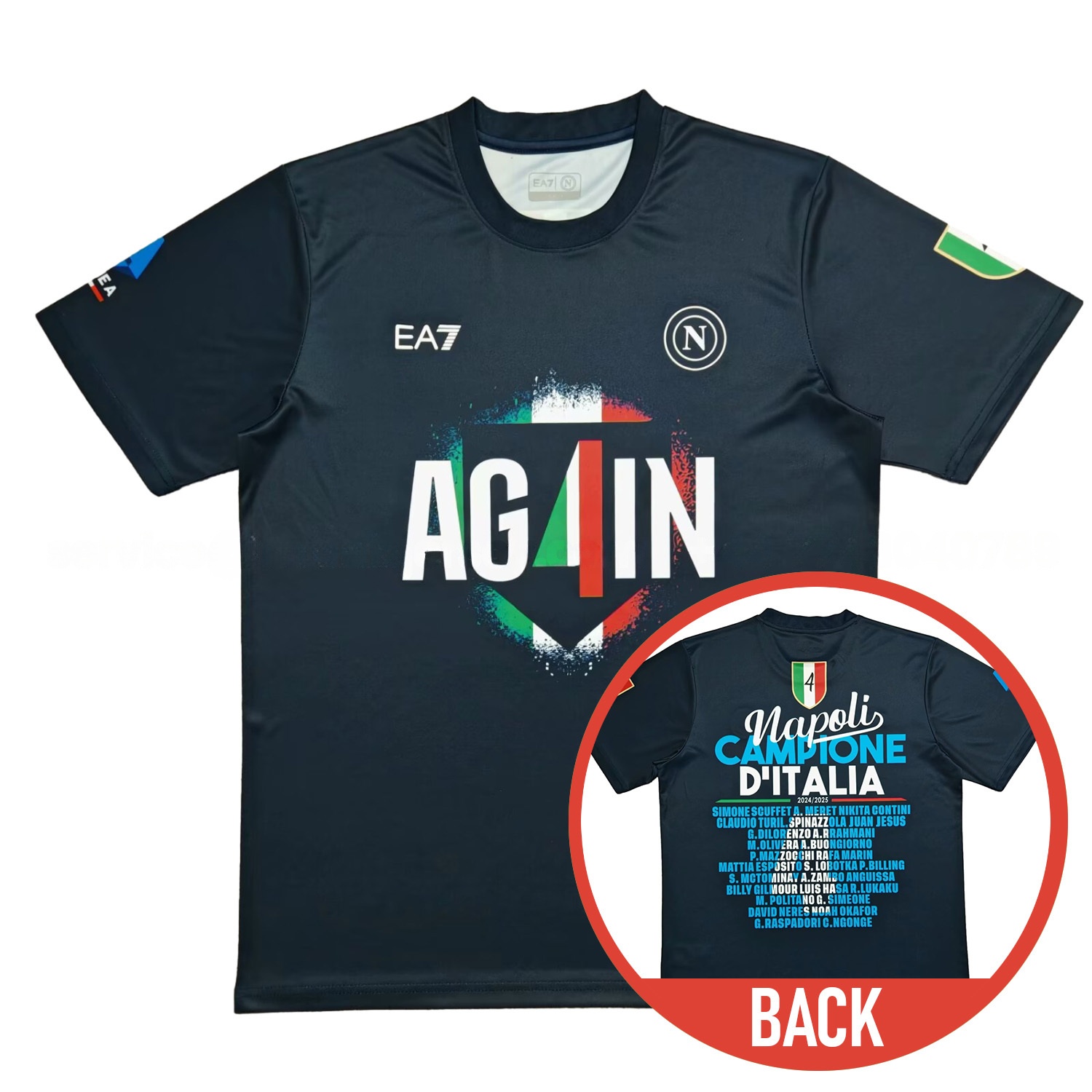 Napoli Four-Time Serie A Champions Commemorative Black T-Shirt With Full Team Squad Back Print - ManixJersey