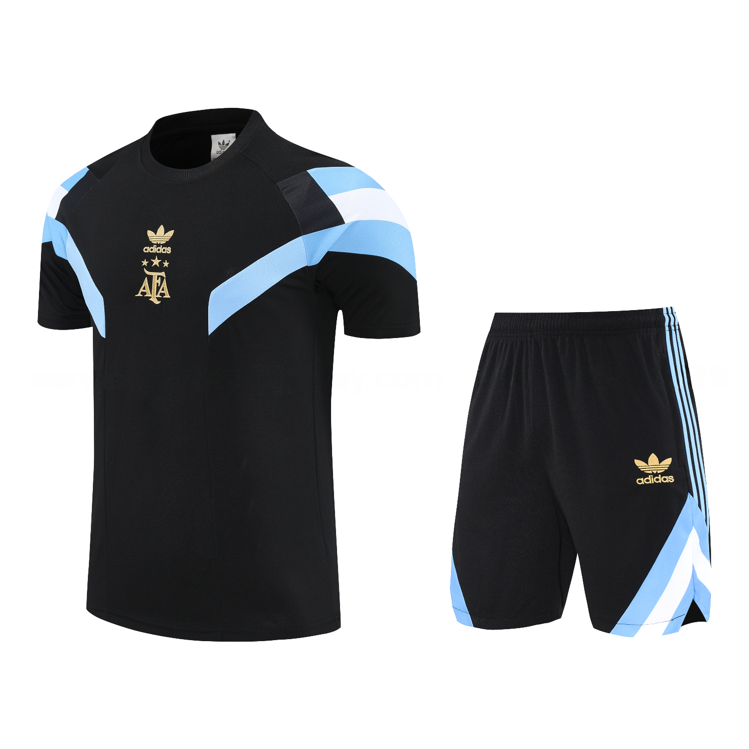 Argentina 25-26 Short-Sleeve Training Set - Black Top & Black Shorts - ManixJersey