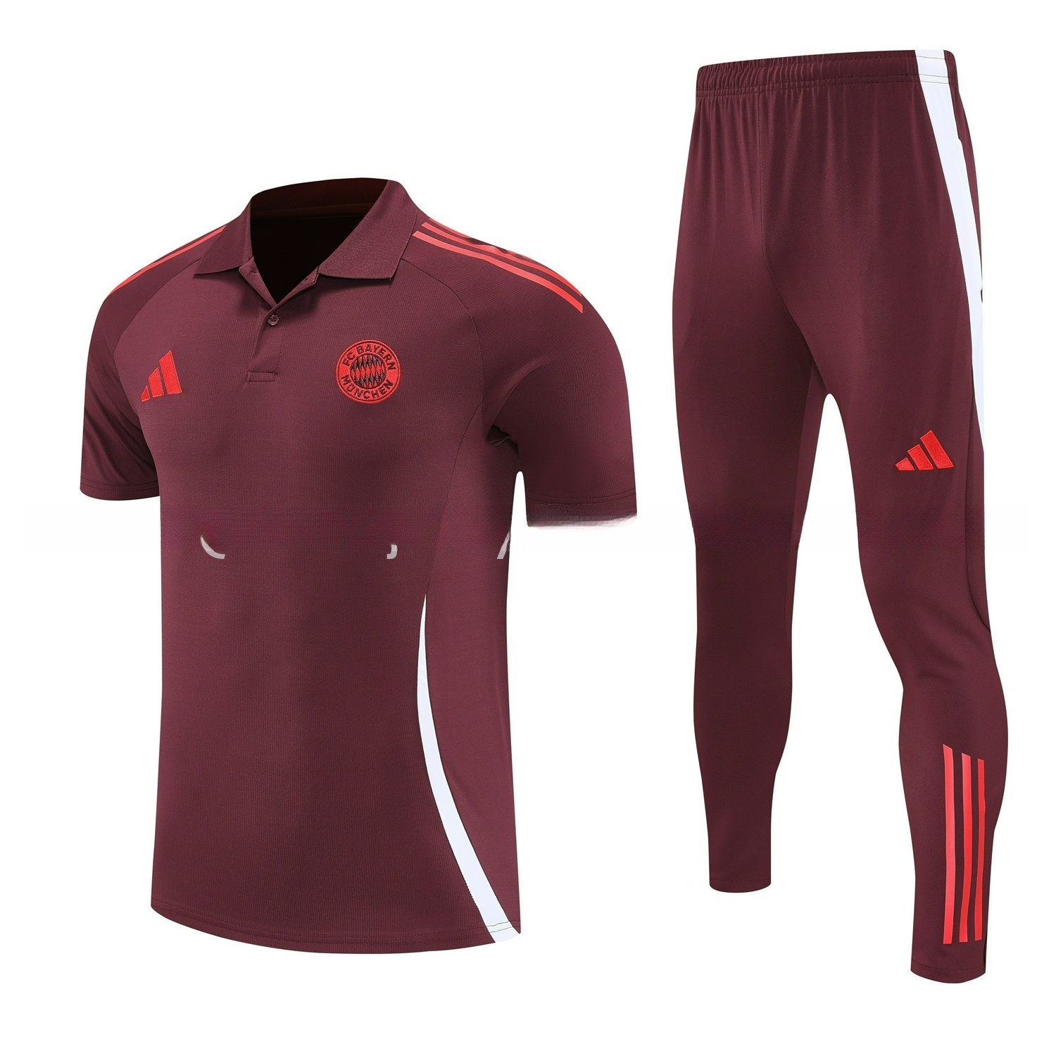 Bayern Munich 25-26 POLO Short-Sleeve Training Set With Red Logo - Deep Red Top & Deep Red Pants - ManixJersey
