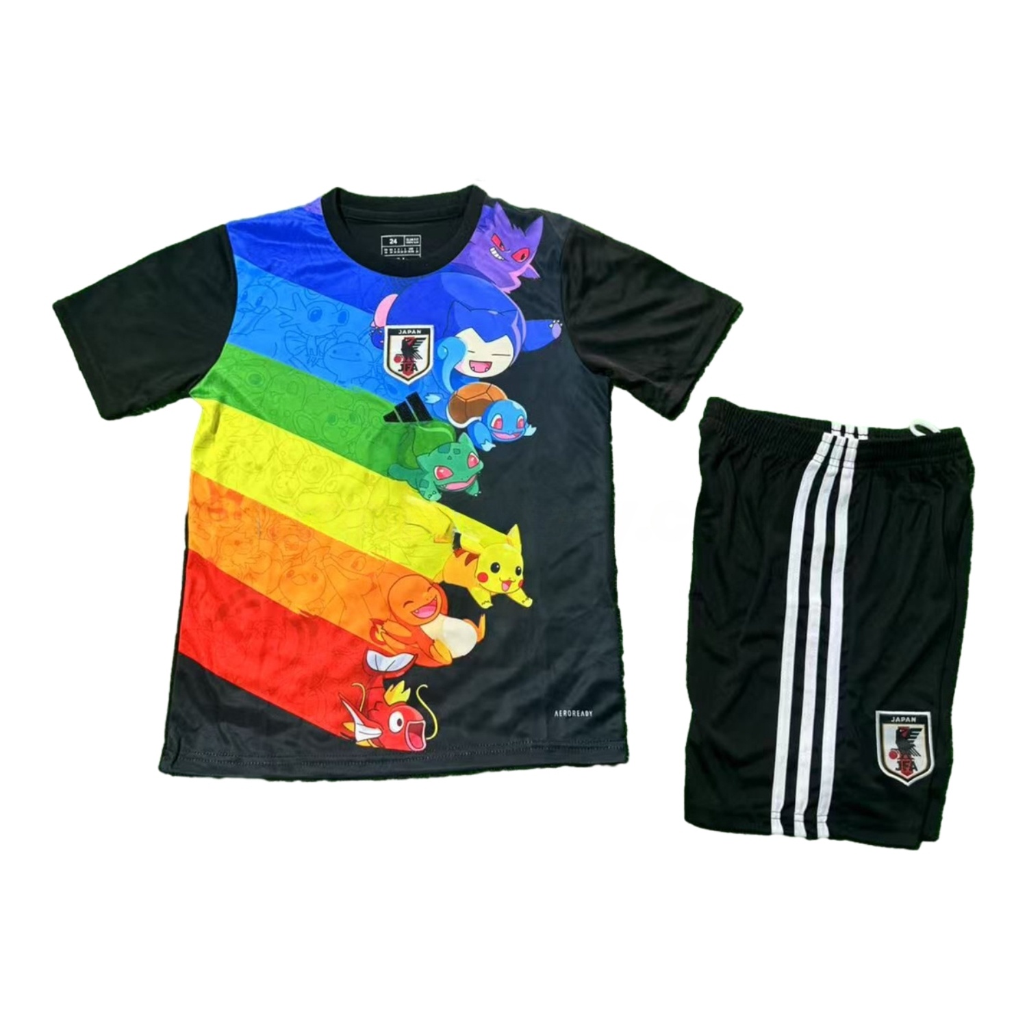 Japan 25-26 Pokemon Rainbow Black Kids Kit - ManixJersey