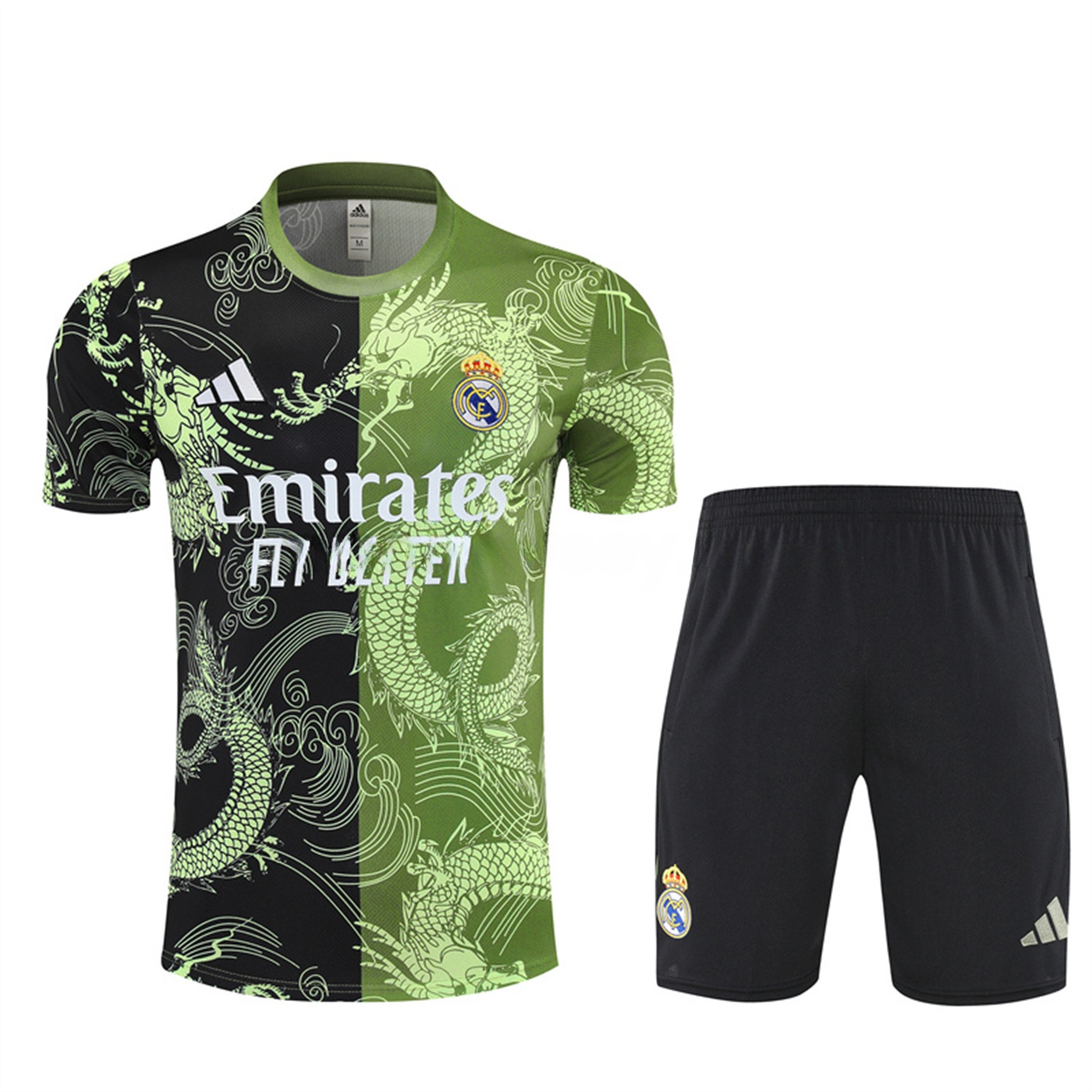 Real Madrid 25-26 Kid Short-Sleeve Training Set - Green Black Top & Black Shorts - ManixJersey