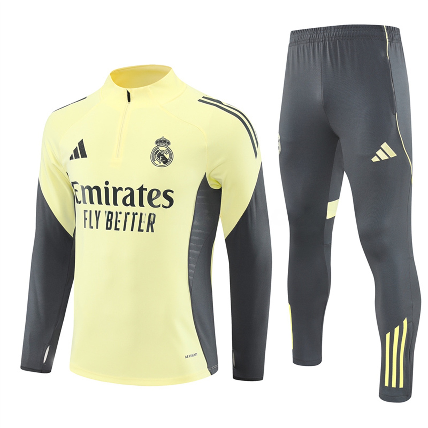 Real Madrid 25-26 Long Sleeves Training Set - Yellow Top & Gray Pants - ManixJersey