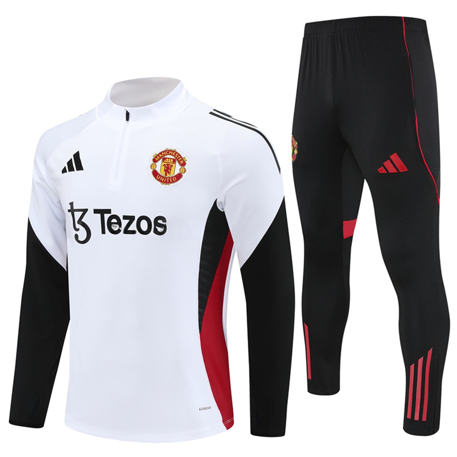 Manchester United 25-26 Long Sleeves Training Set - White Top & Black Pants - ManixJersey