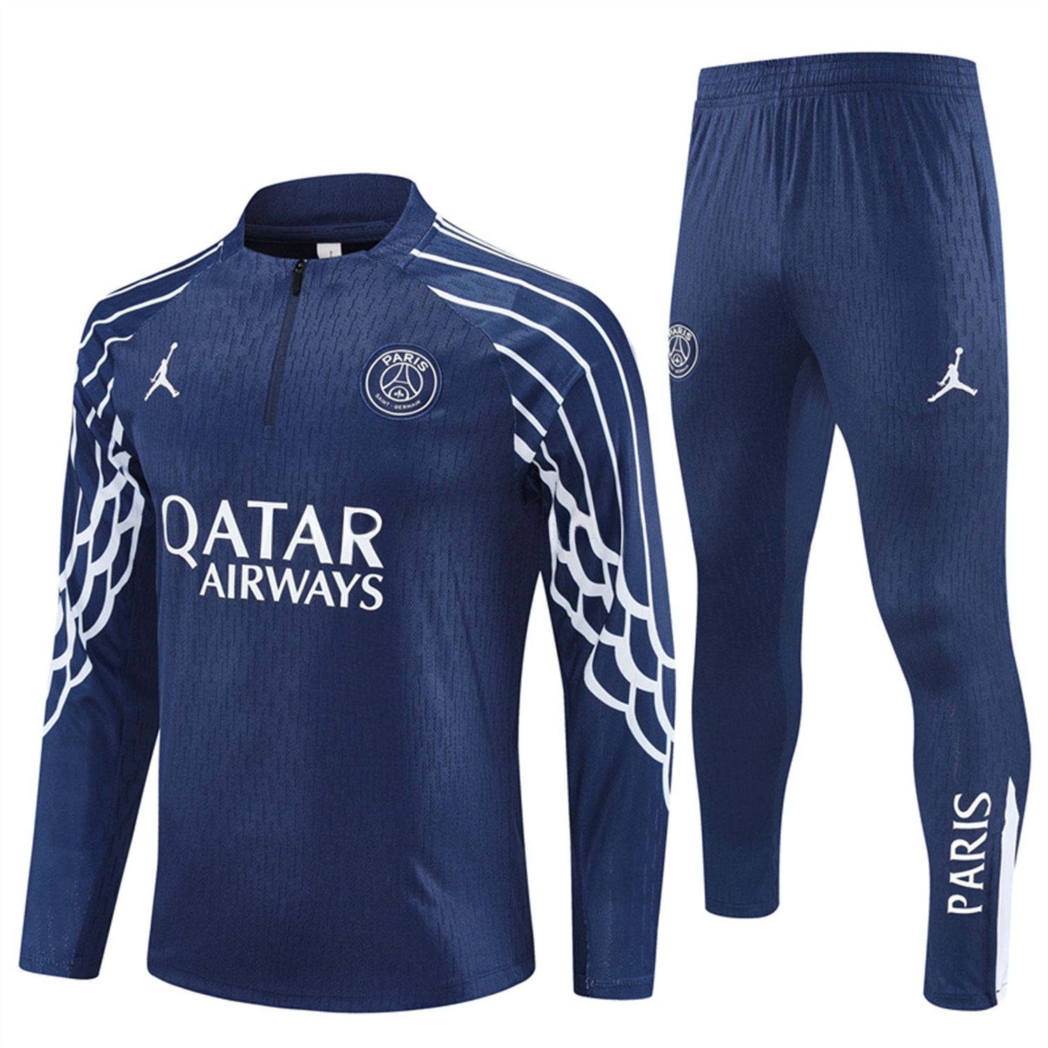 Paris Saint-Germain PSG 25-26 Long Sleeve Training Set - JD White Wing Royal Blue Top and Pants - ManixJersey