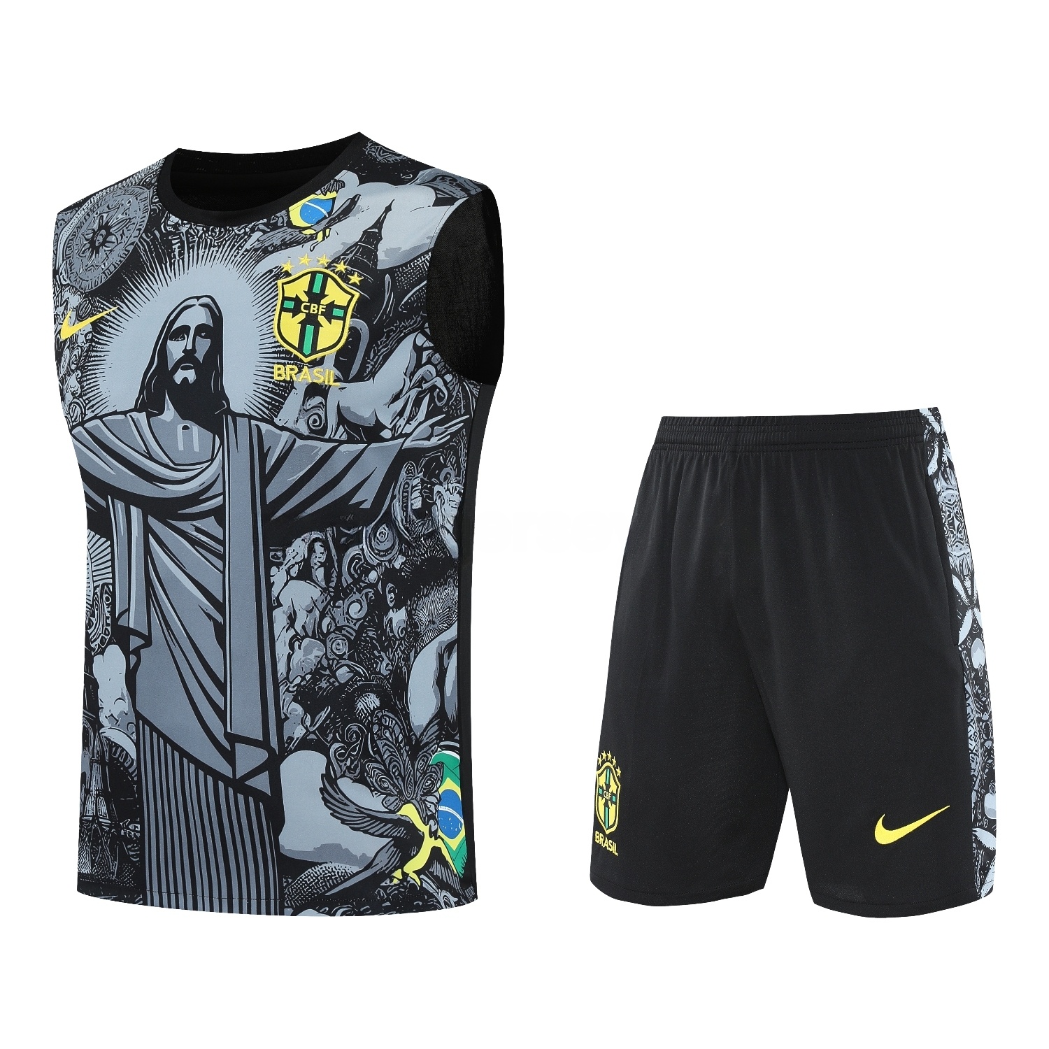 Brazil 25-26 Gray Jesus Statue Vest Training Set - Gray Vest & Black Shorts - ManixJersey