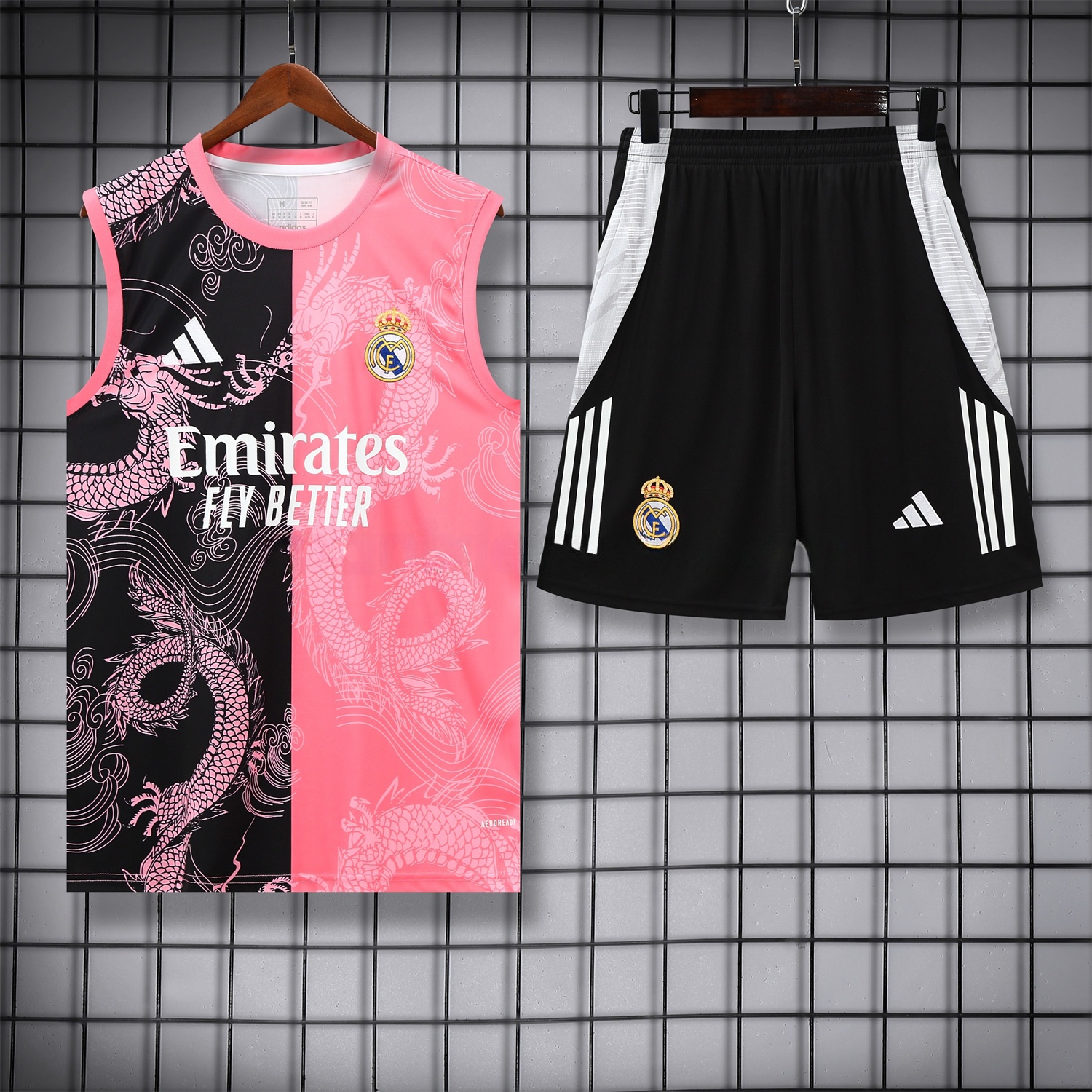 Real Madrid 25-26 Vest Training Set - Pink-Black Dragon Vest & Black-White Shorts - ManixJersey