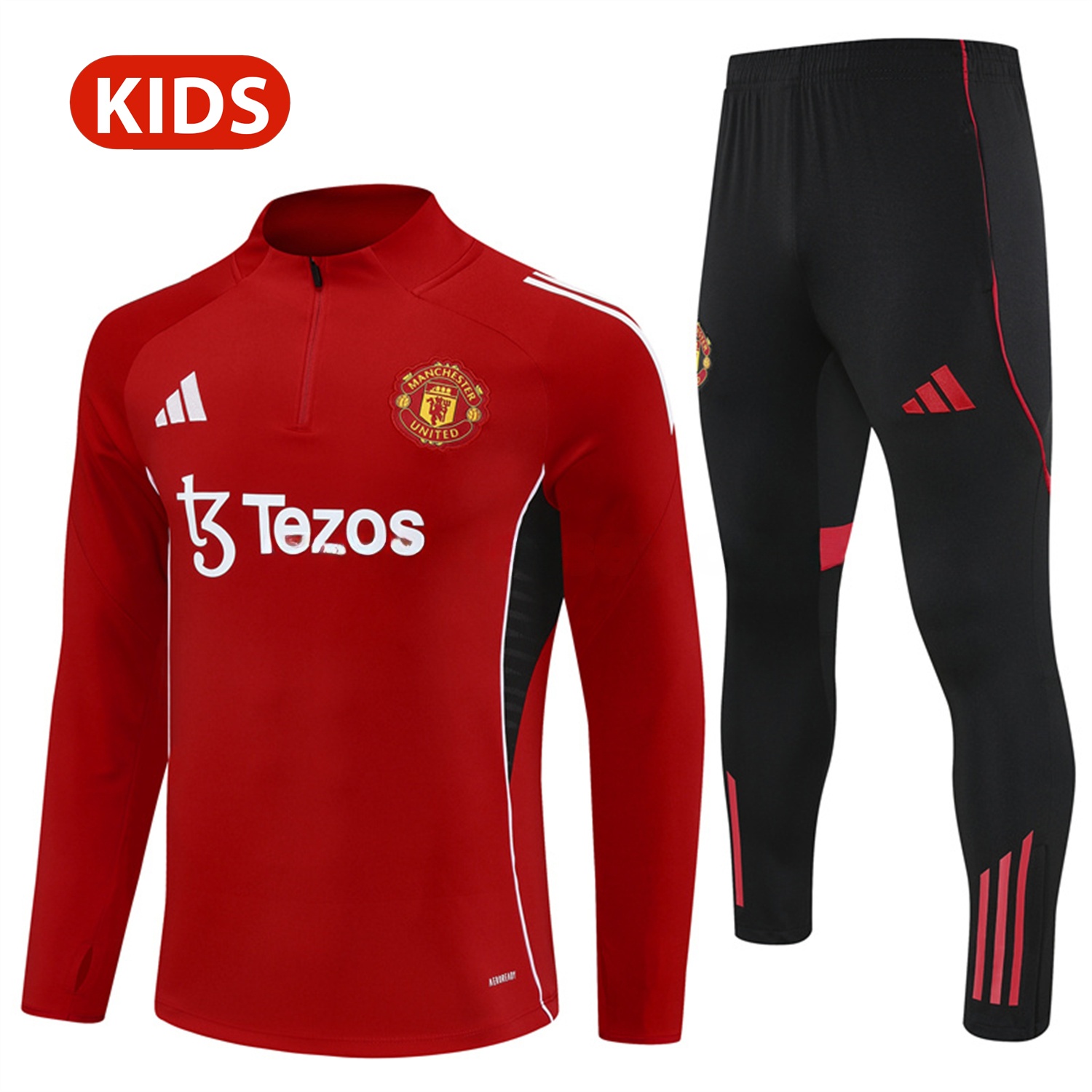 Manchester United 25-26 Kid Long Sleeves Training Set - Red Top & Black Pants - ManixJersey