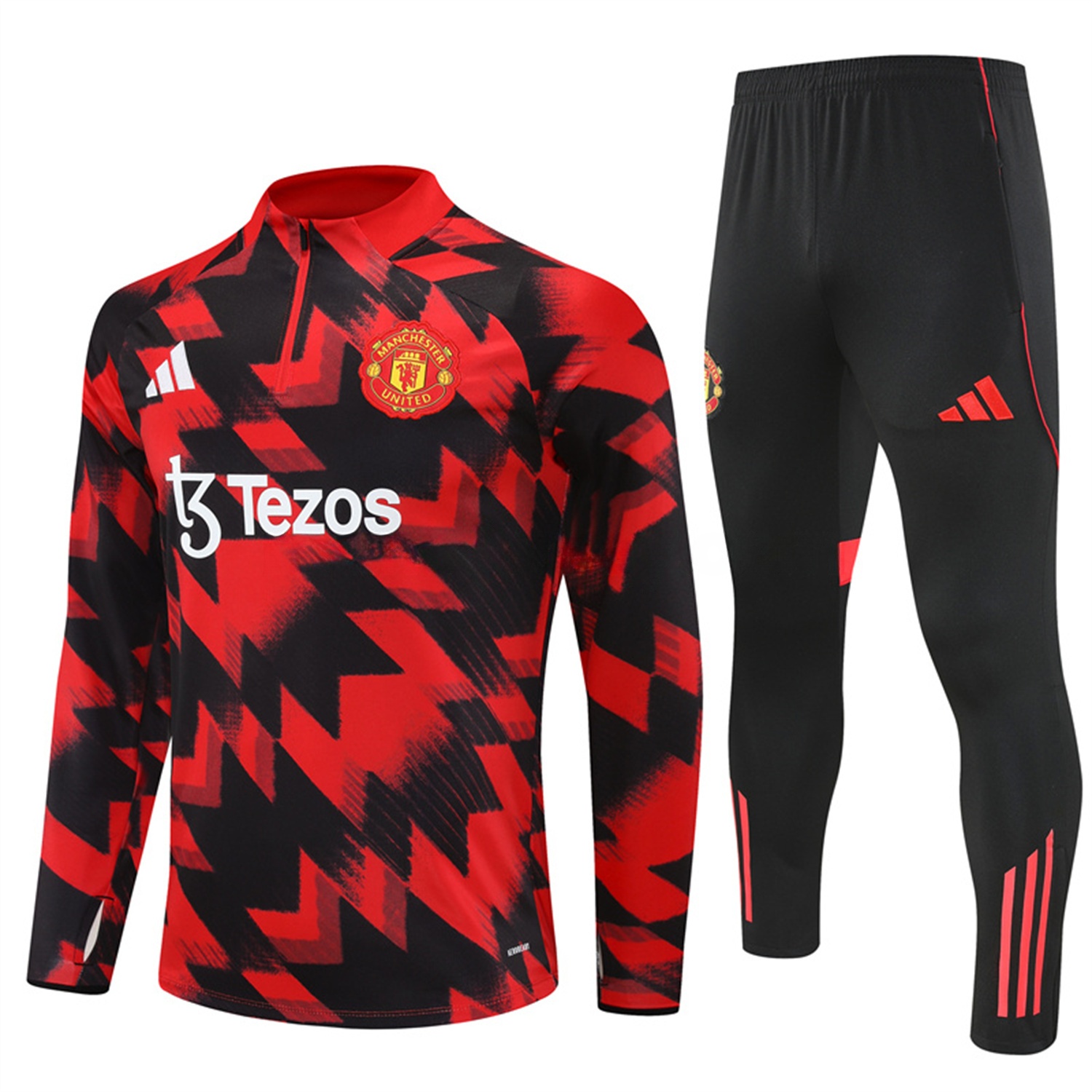 Manchester United 25-26 Long Sleeves Training Set - Red-Black Top & Black Pants - ManixJersey