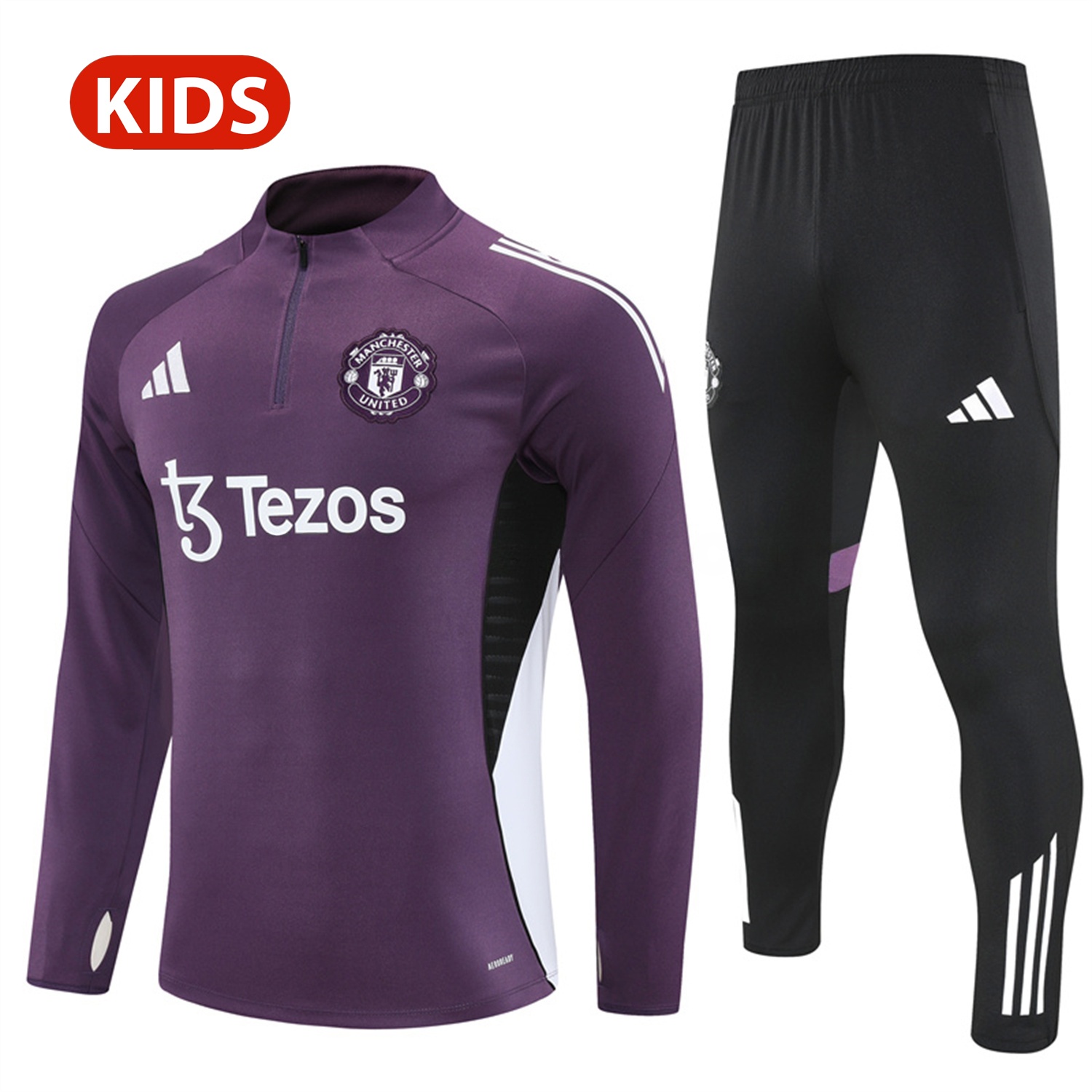 Manchester United 25-26 Kid Long Sleeves Training Set - Purple Top & Black Pants - ManixJersey