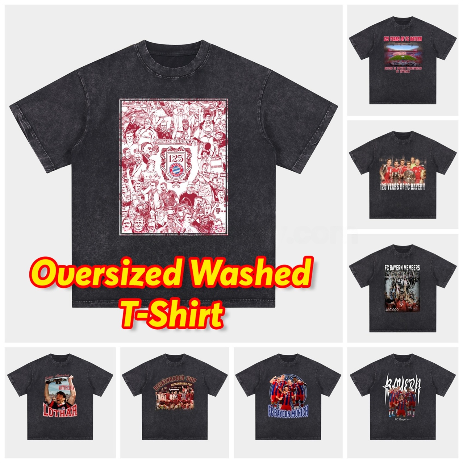 Bayern Munich 2025 125th Anniversary Memory Fragments Oversized Washed T-Shirt - ManixJersey