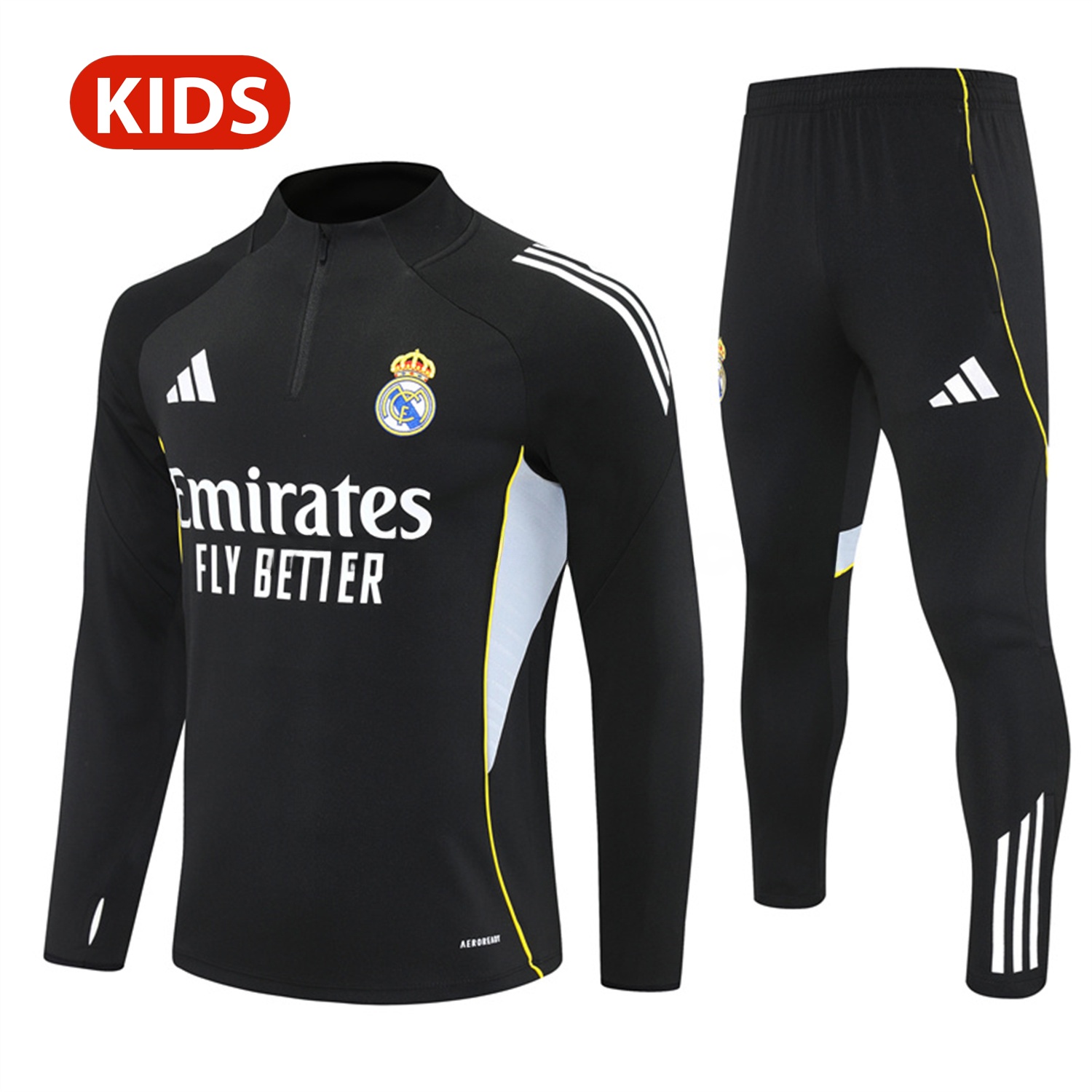 Real Madrid 25-26 Kid Long Sleeves Training Set - Black Top & Black Pants - ManixJersey