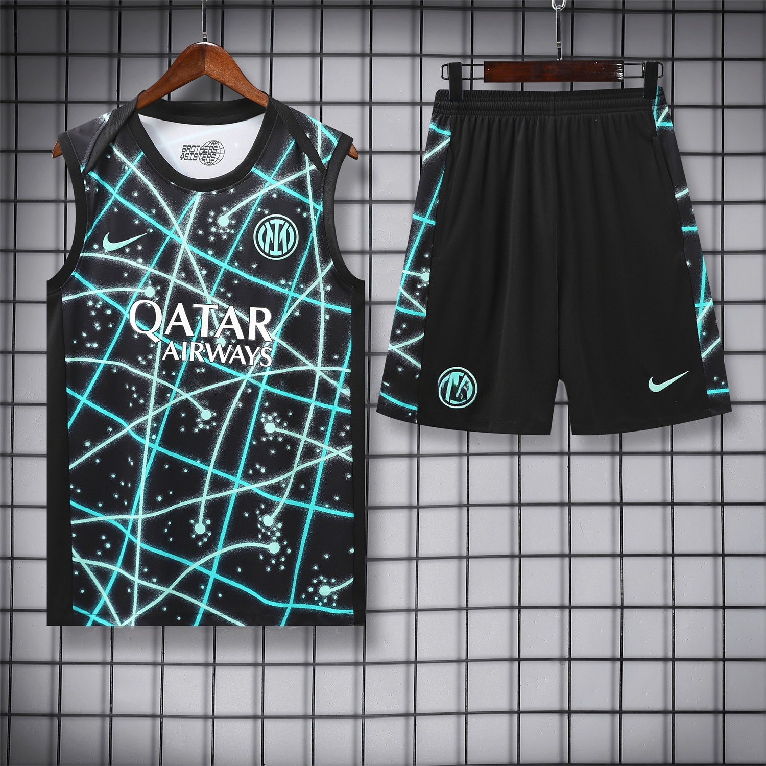 Inter Milan 25-26 Vest Training Set - Blue Fluorescent Rays Black Vest & Black Shorts - ManixJersey