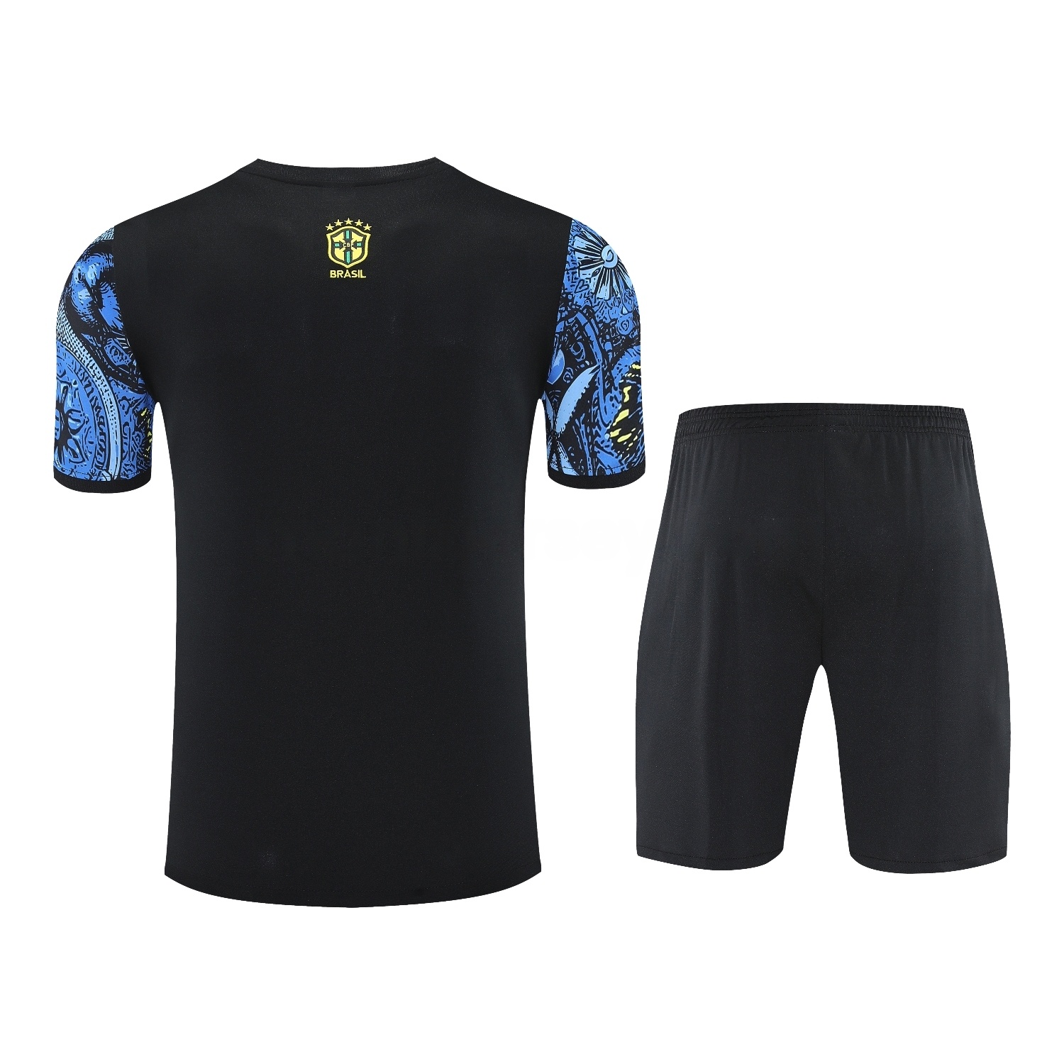 Brazil 25-26 Blue Jesus Statue Short-Sleeve Training Set - Blue Top & Black Shorts - ManixJersey
