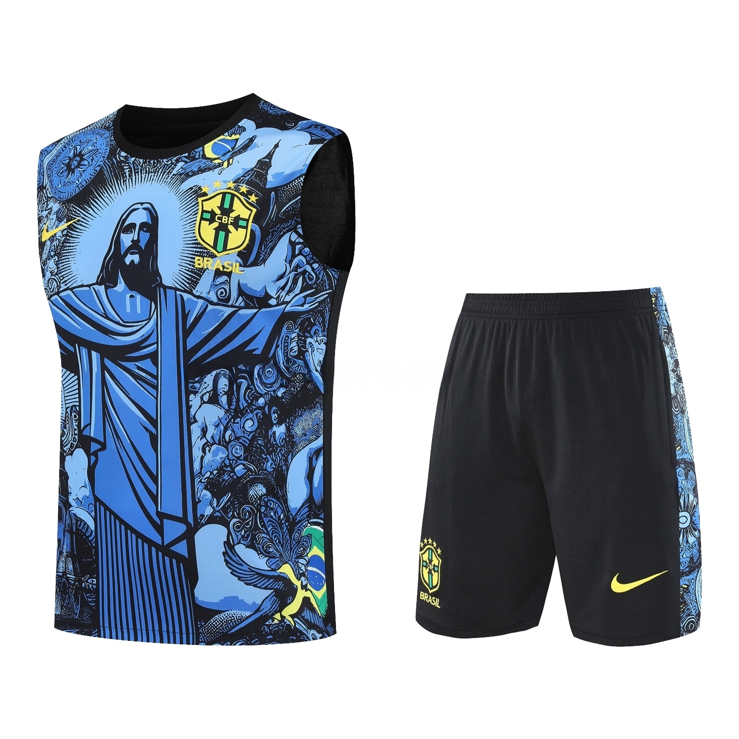 Brazil 25-26 Blue Jesus Statue Vest Training Set - Blue Vest & Black Shorts - ManixJersey