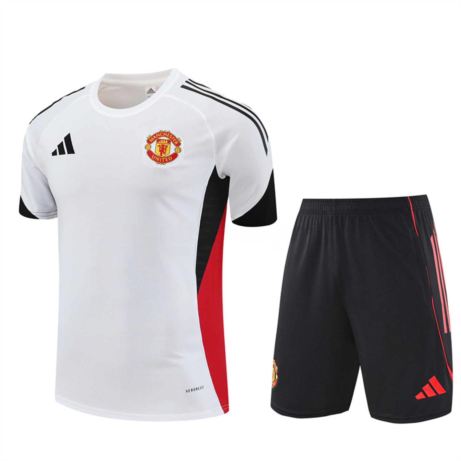 Manchester United 25-26 Short-Sleeve Training Set - White Top & Black Shorts - ManixJersey
