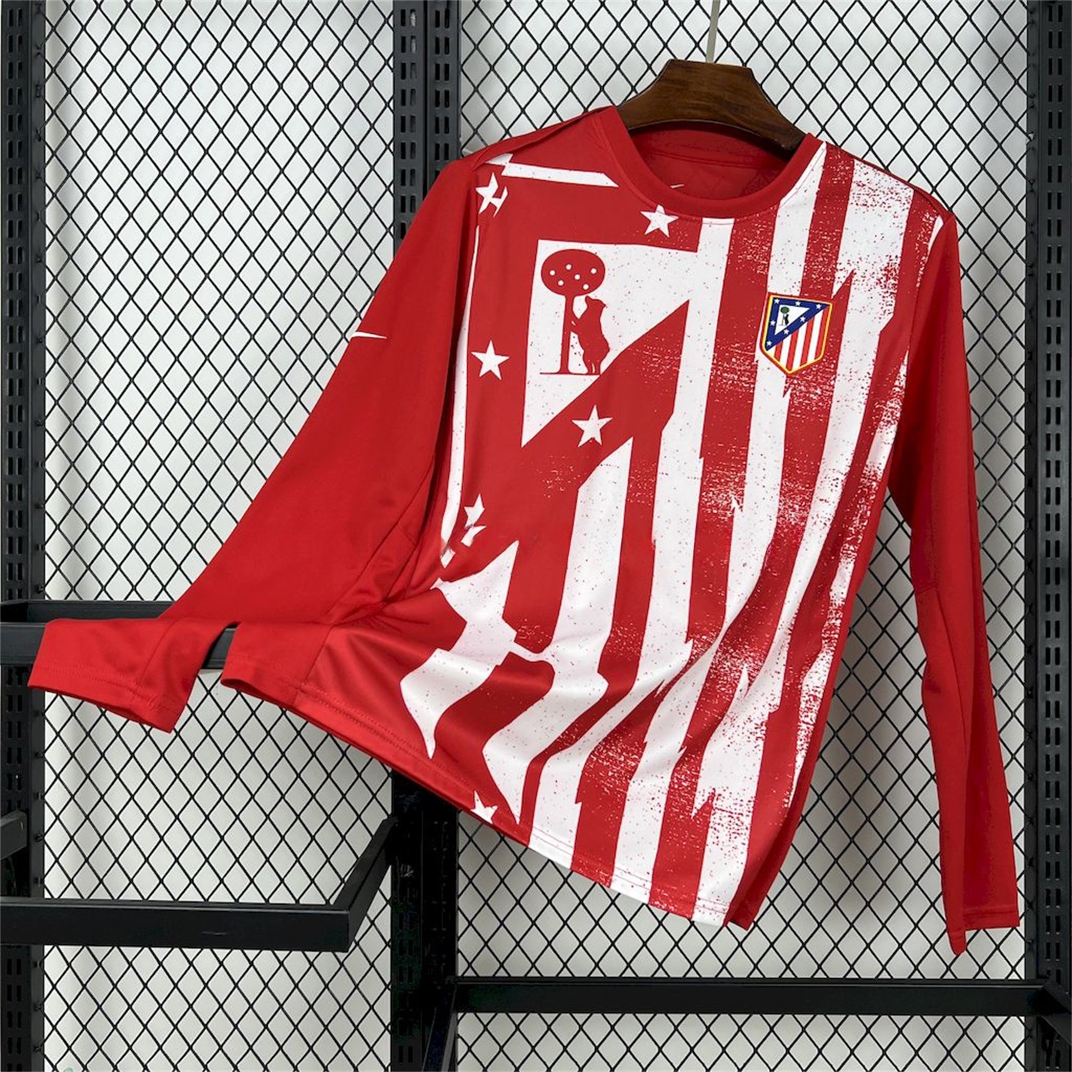 Atletico Madrid 25-26 Red White Stripes Pre-Match Training Long Sleeves Jersey - Fans Version - ManixJersey