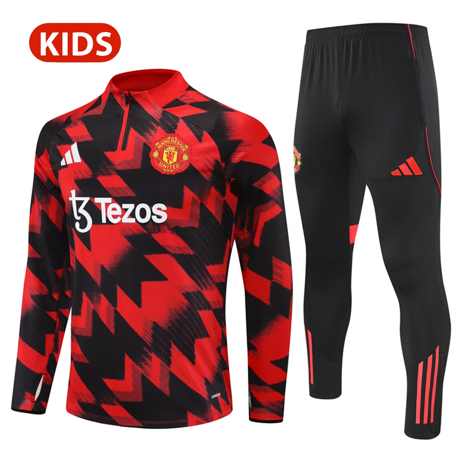 Manchester United 25-26 Kid Long Sleeves Training Set - Red-Black Top & Black Pants - ManixJersey