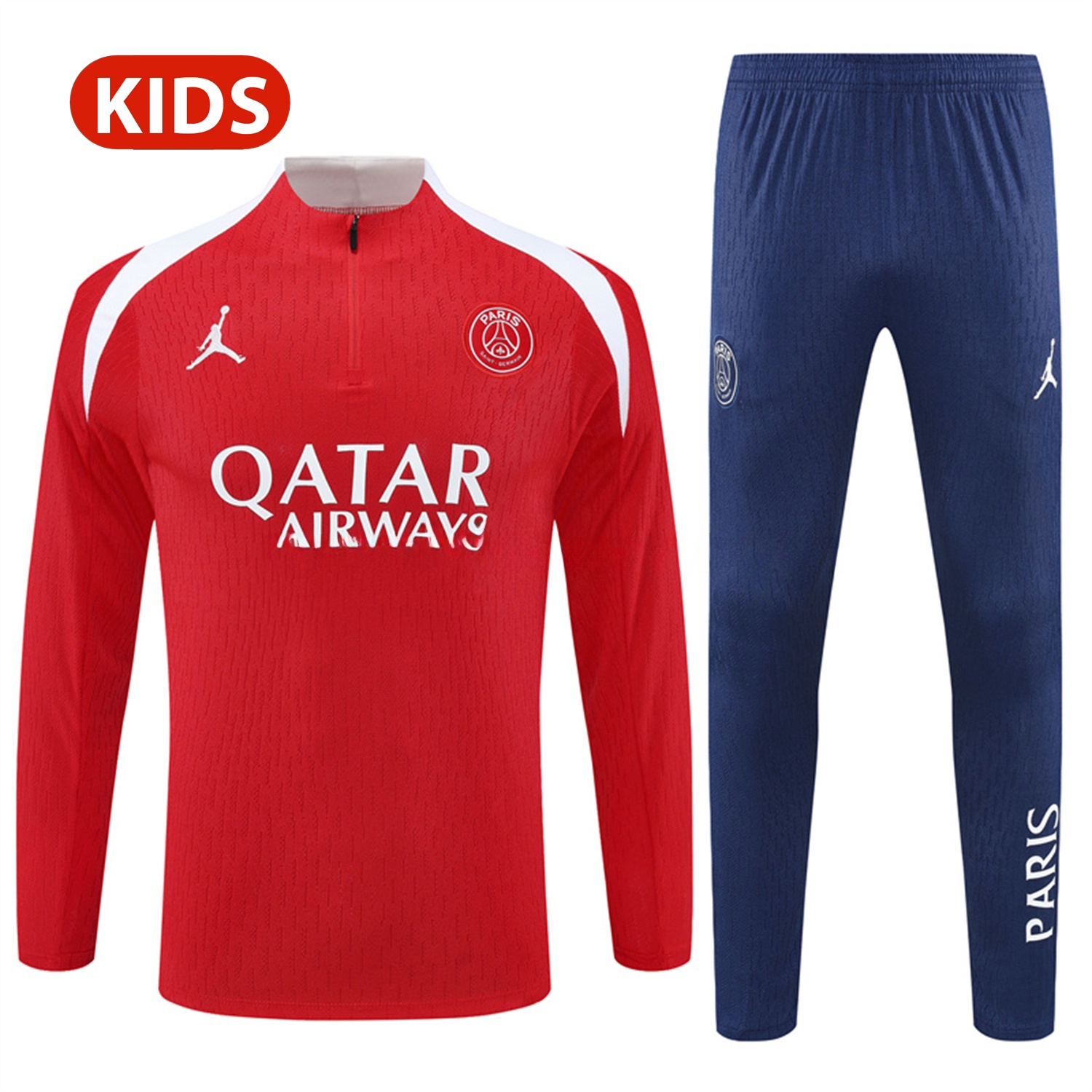 Paris Saint-Germain PSG 25-26 Kid Long Sleeves Training Set - Red Top & Royal Blue Pants - ManixJersey