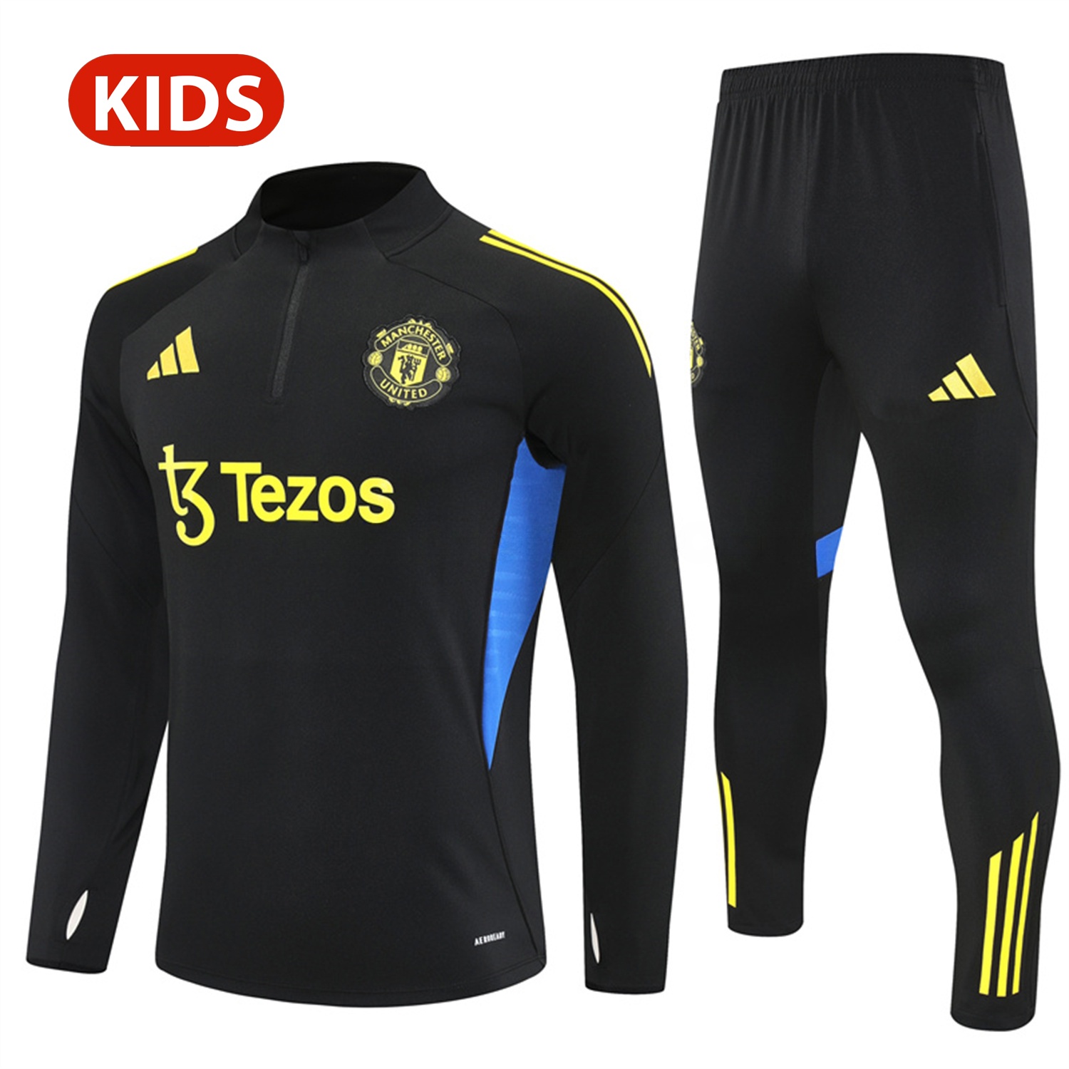 Manchester United 25-26 Kid Long Sleeves Training Set - Black Top & Black Pants - ManixJersey
