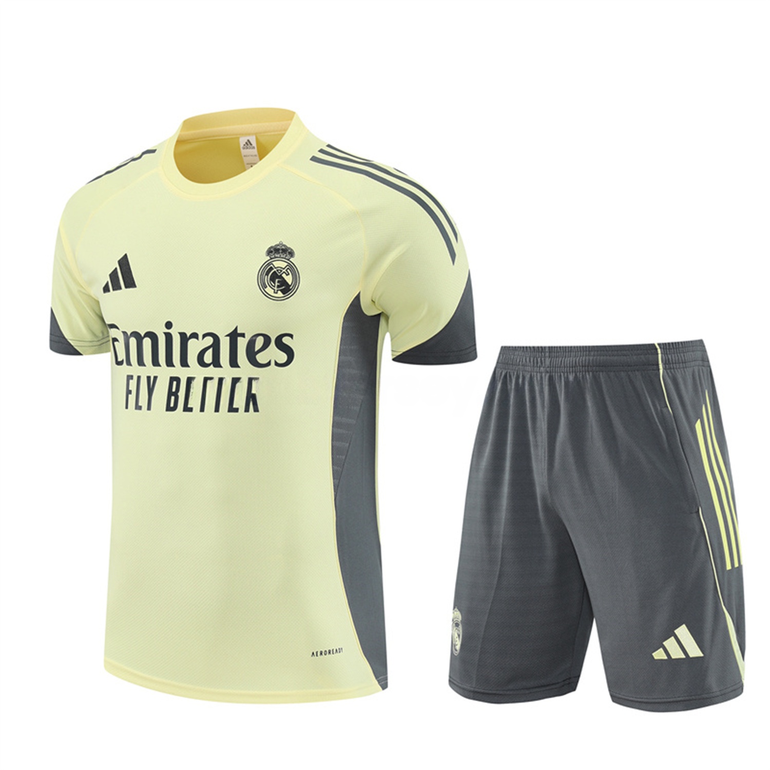 Real Madrid 25-26 Short-Sleeve Training Set - Yellow Top and Grey Shorts - ManixJersey