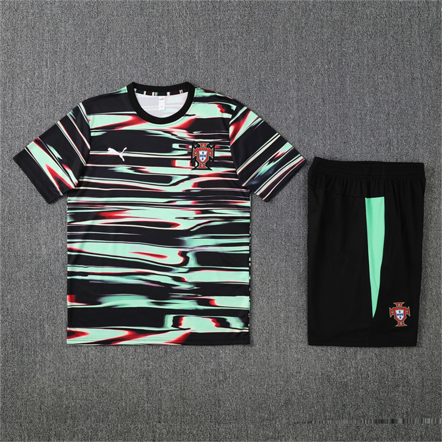 Portugal 25-26 Kids Short-Sleeve Training Set - Camouflage top & Black Shorts - ManixJersey