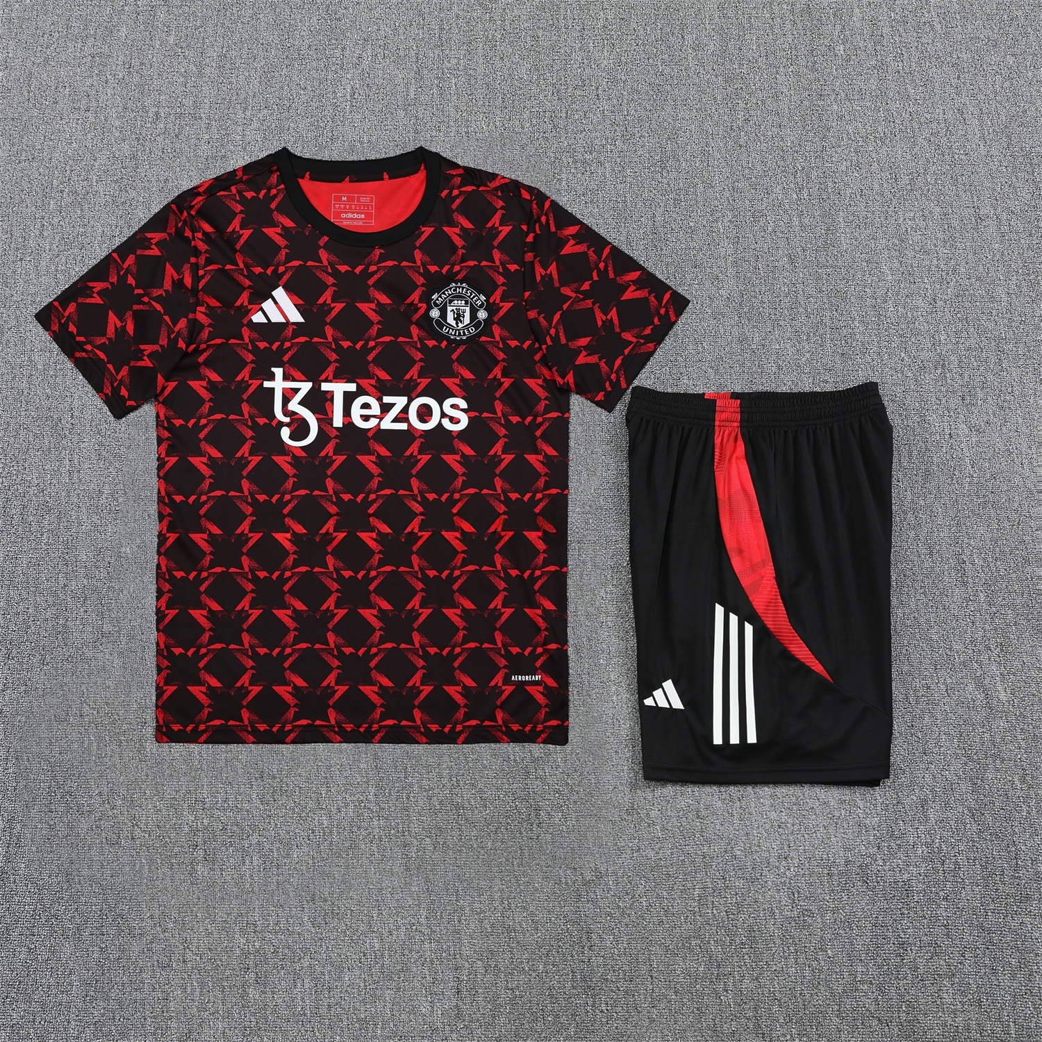 Manchester United 25-26 Pre-Match Short-Sleeve Training Set - Red Top & Black Shorts - ManixJersey