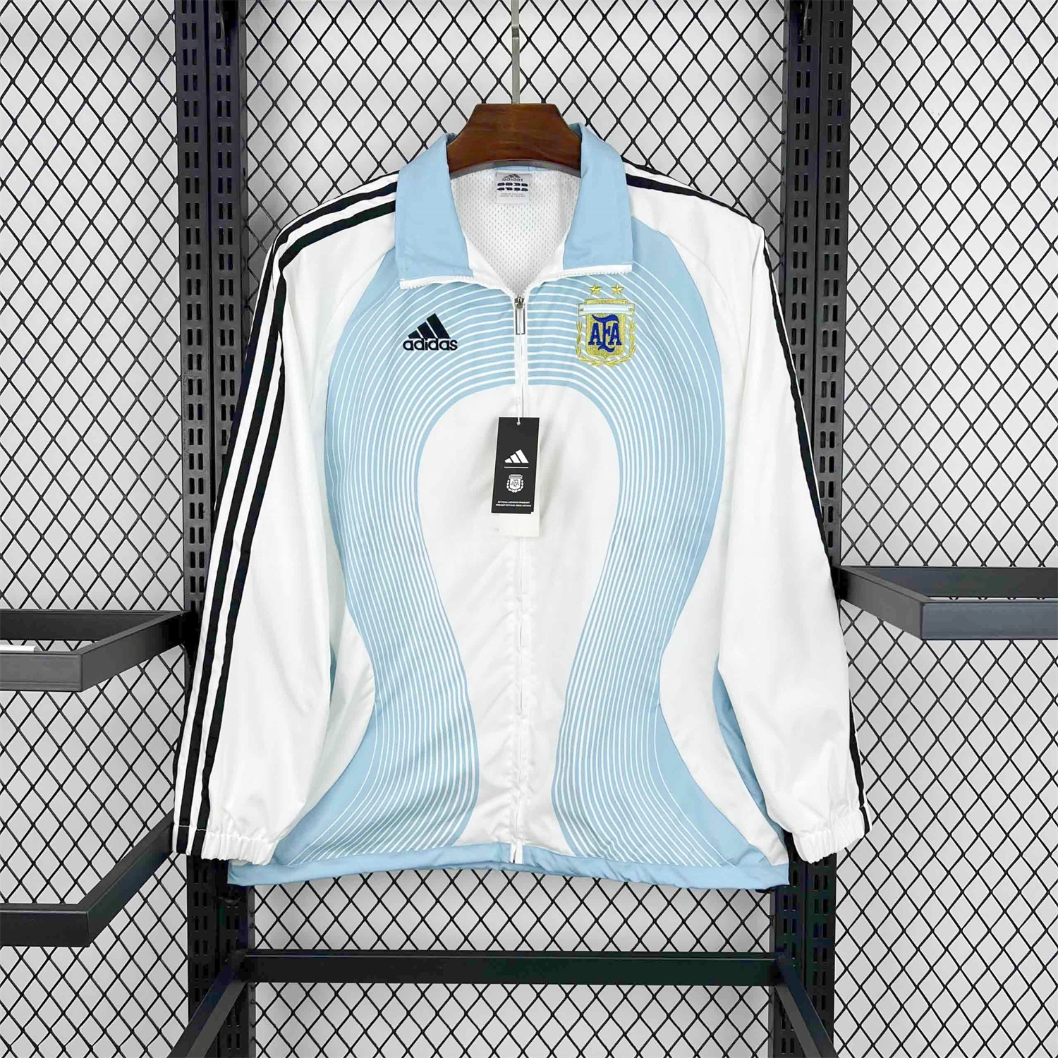 Argentina 25-26 Throwback Windbreaker Jacket - White with Blue Lines - ManixJersey