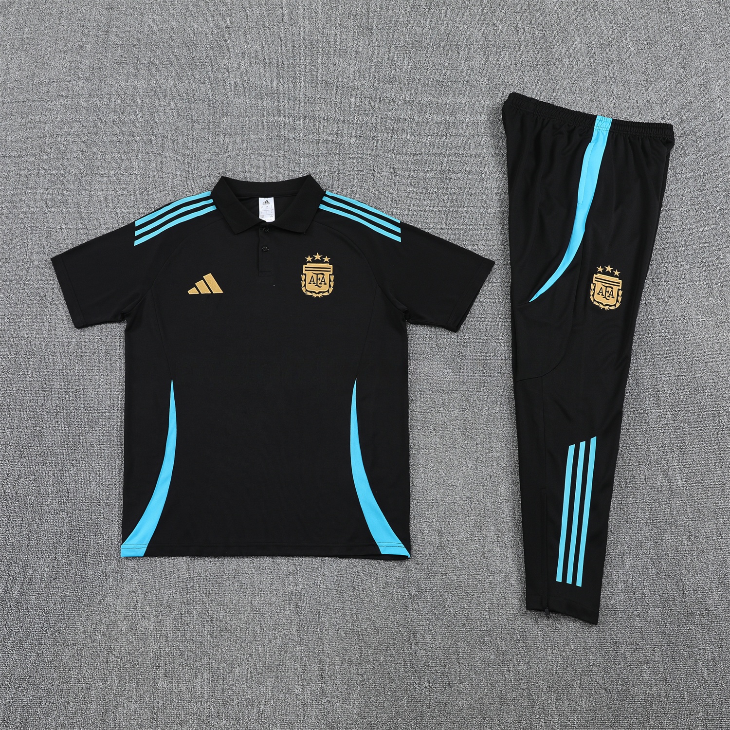 Argentina 25-26 POLO Short-Sleeve Training Set - Deep Blue Top and Pants with Blue Stripes - ManixJersey