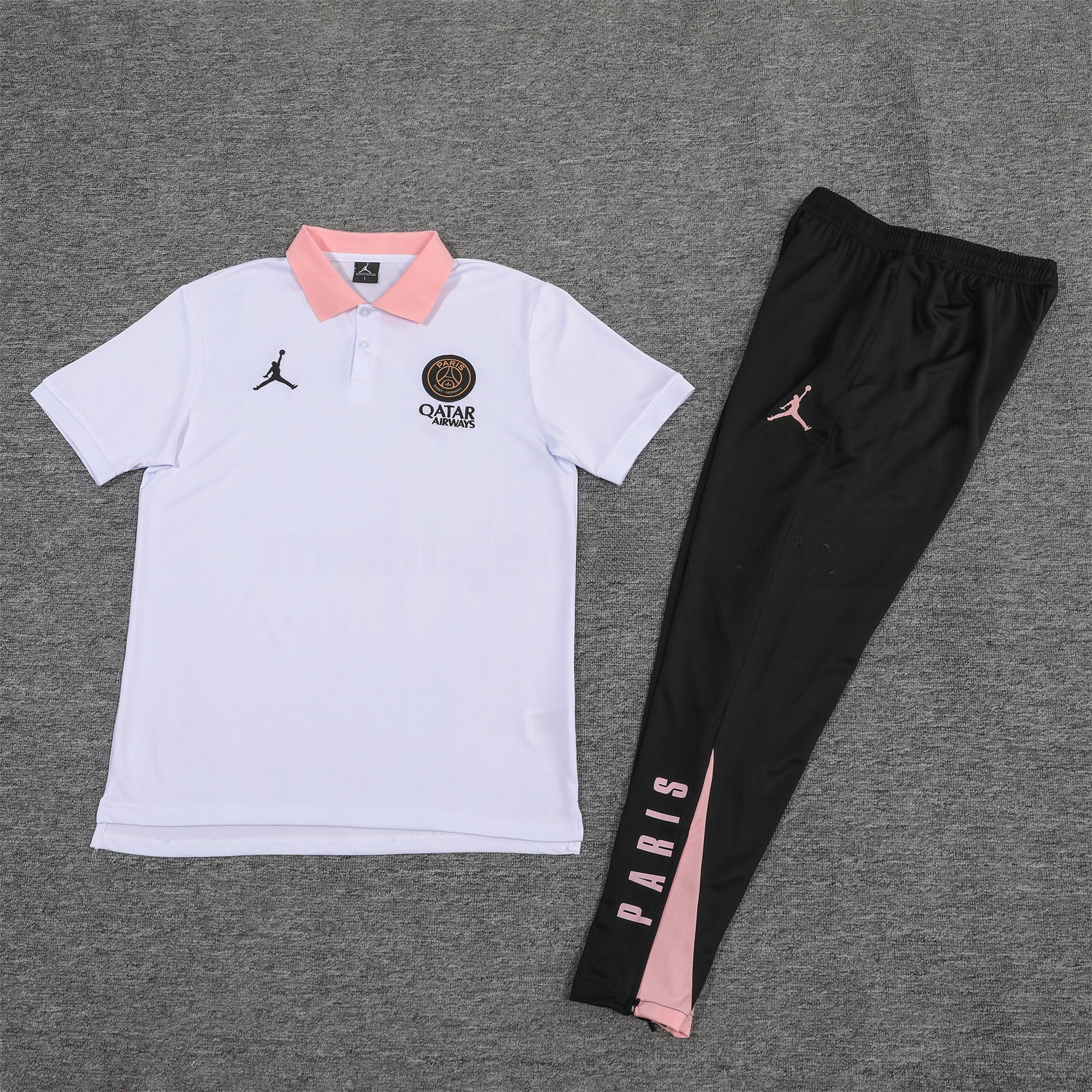 Paris Saint-Germain PSG 25-26 POLO Short-Sleeve Training Set - White Top and Black Pants - ManixJersey