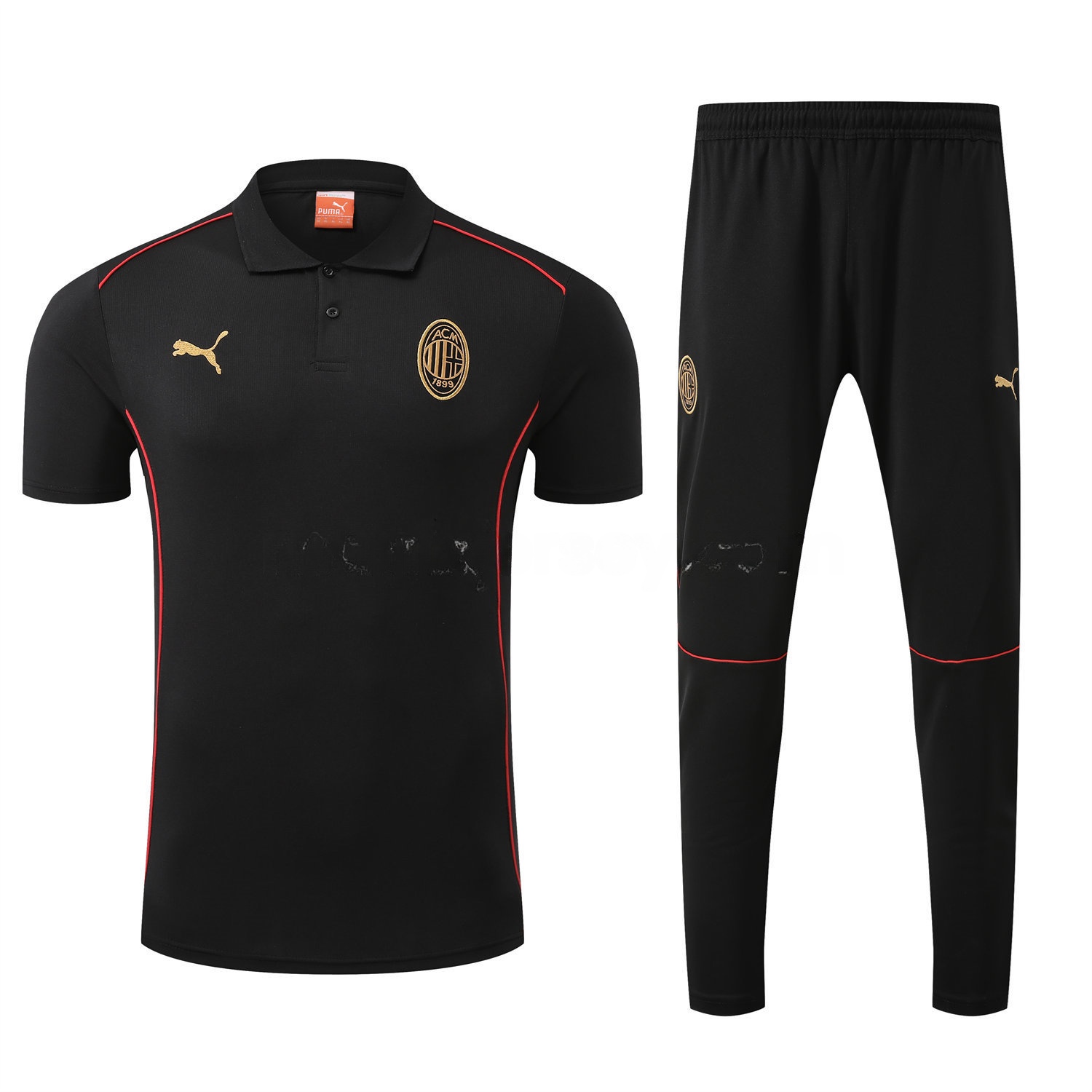 AC Milan 25-26 POLO Short-Sleeve Training Set - Black Top and Pants - ManixJersey